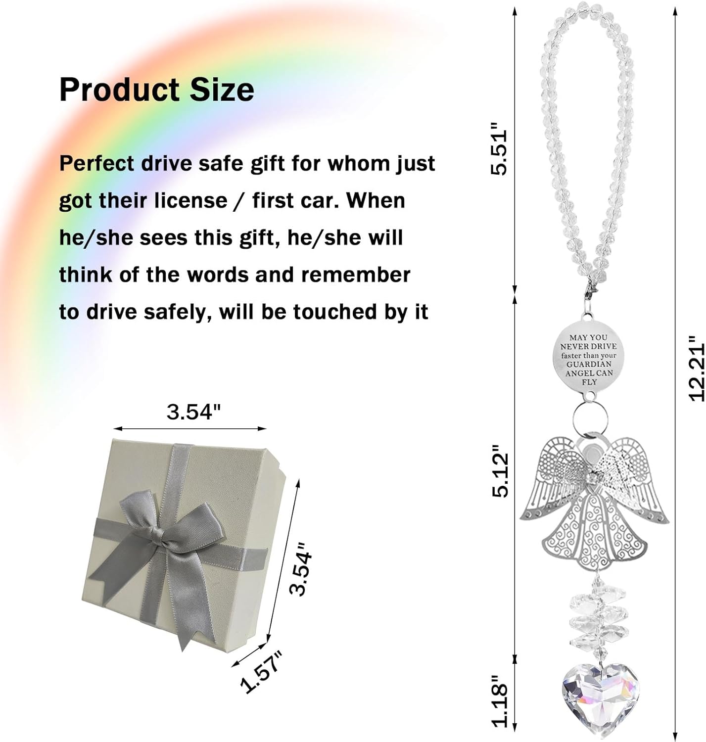 Guardian Angel for Car Mirror Hanging Gift, Never Drive Faster Than Your Guardian Angel Can Fly Car Charm Crystal Suncatcher, Rear View Mirror Hanging Accessories - Image 2