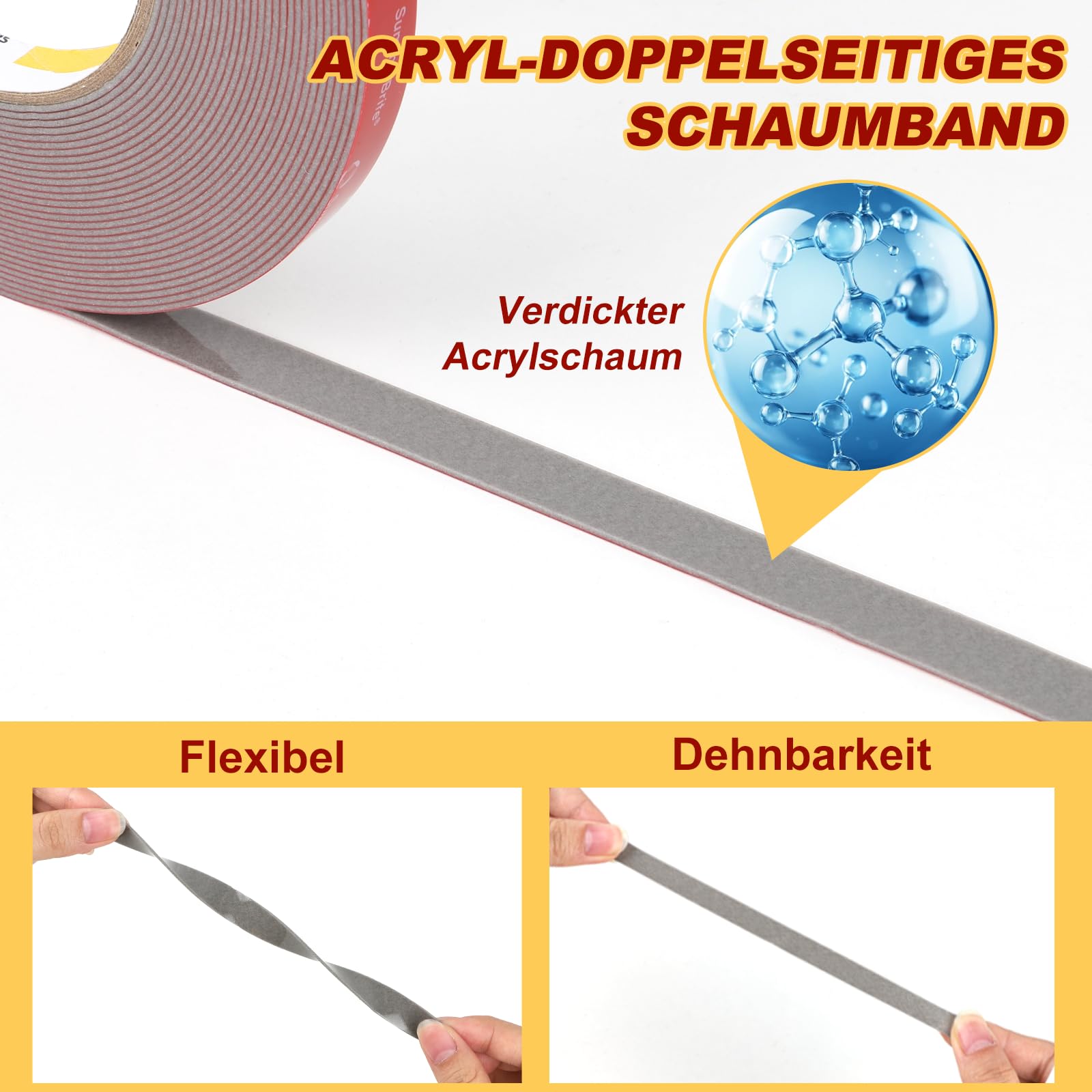 Summerbrite 2 Rollen Doppelseitiges Klebeband Extra Stark-50mm x 5m Acrylschaum-Klebeband Wasserfest und Hochtemperaturbeständig Klebeband Doppelseitig für Auto, Wohn, Bürodekor und Außende