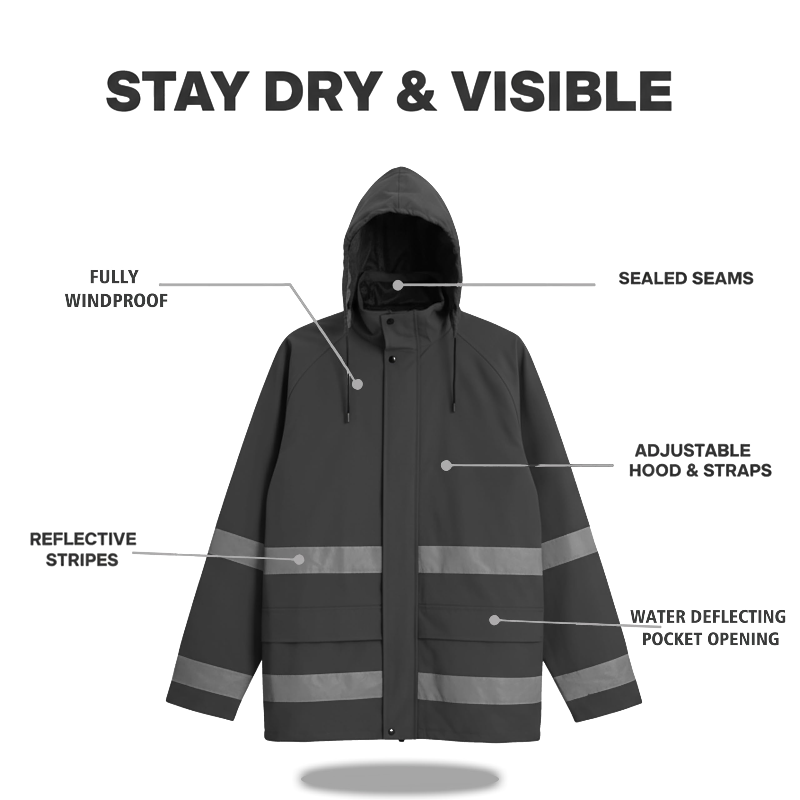 Profi Hi Vis Regenanzug Herren Arbeitskleidung - Wasserdichte Regenjacke & Latzhose mit Kapuze, Nylon Oxford Shell, Sicher, Funktionell(Light Gray,L)