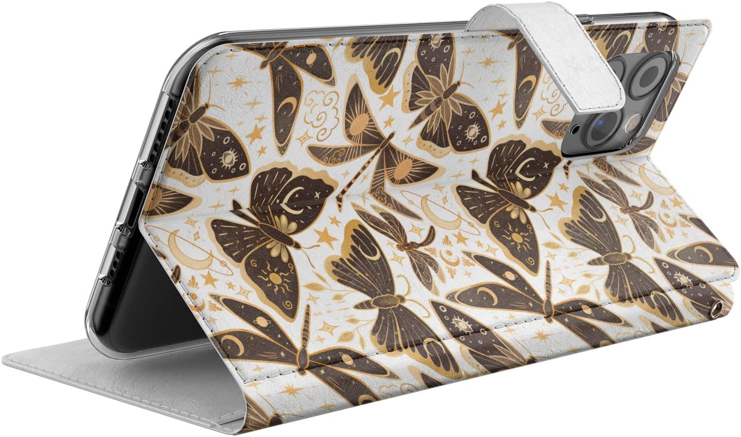 Wallet Case Replacement for Apple iPhone 12 Mini 11 Pro Max Xr Xs 10 X 8 Plus 7 6s SE Butterflies PU Leather Folio Card Holder Black Cover Witchy Snap Flip Death Head Moth Magnetic image 2