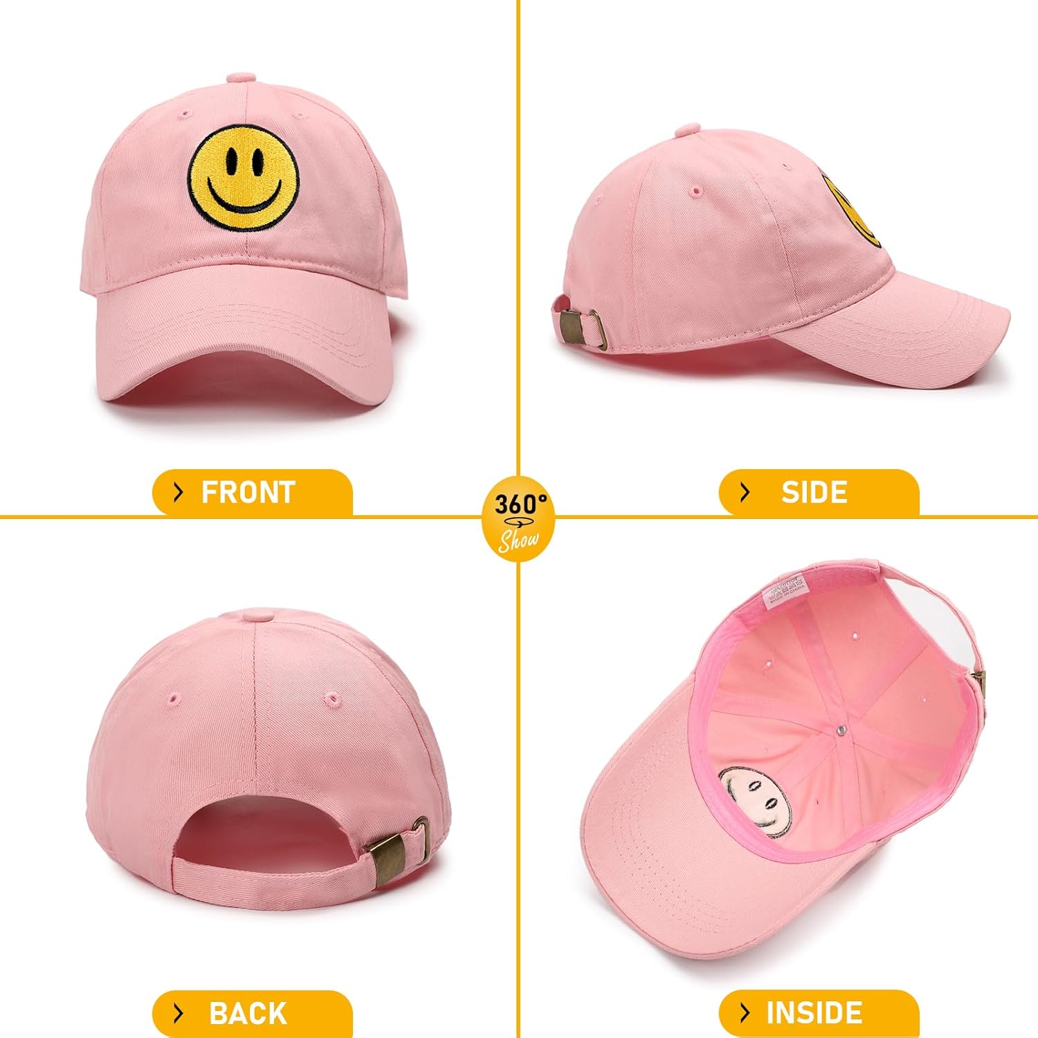 Smile Face Baseball Cap for Women Men Cute Baseball Caps Unstructured Cotton Dad Hat - Image 3