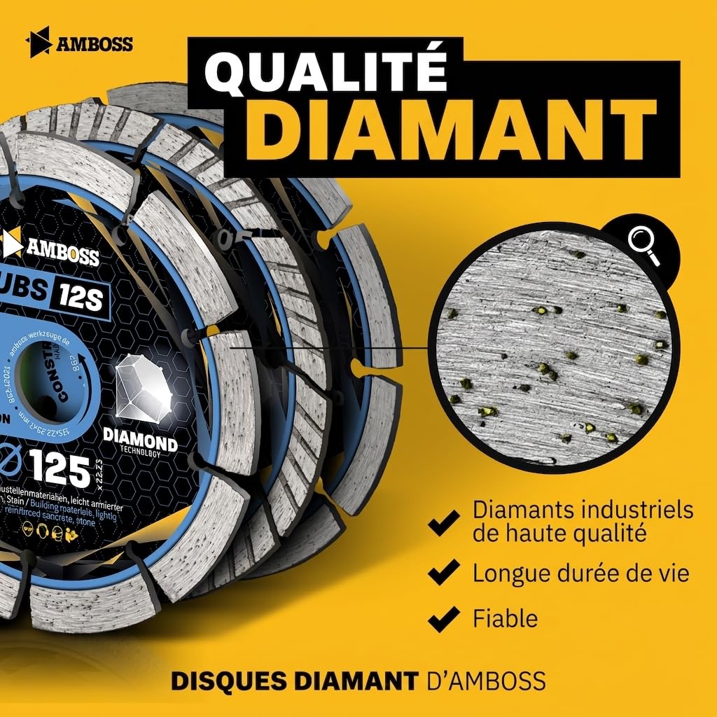 Amboss Diamant Trennscheibe UBS 12S - Disque à tronçonner diamanté Ø 300 mm x 30 mm/25,4 mm - béton légèrement armé/matériaux de chantier/pierre | Hauteur de segment : 10 mm (sintéré)
