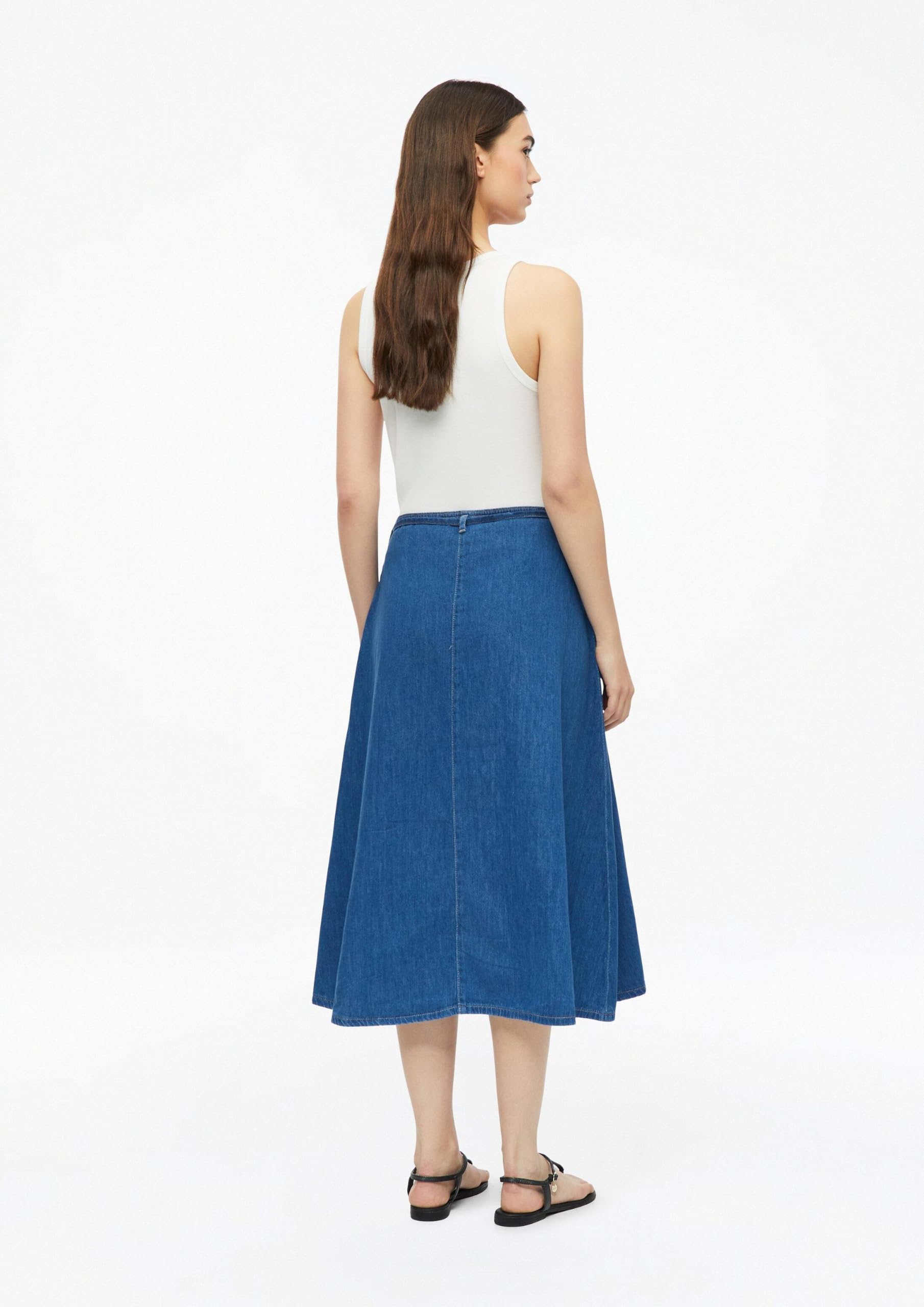 s.Oliver Damen Rock – Regular Fit, Denim, High Rise, Midi-Länge mit Bindeband und Gürtelschlaufen – Für Urlaub