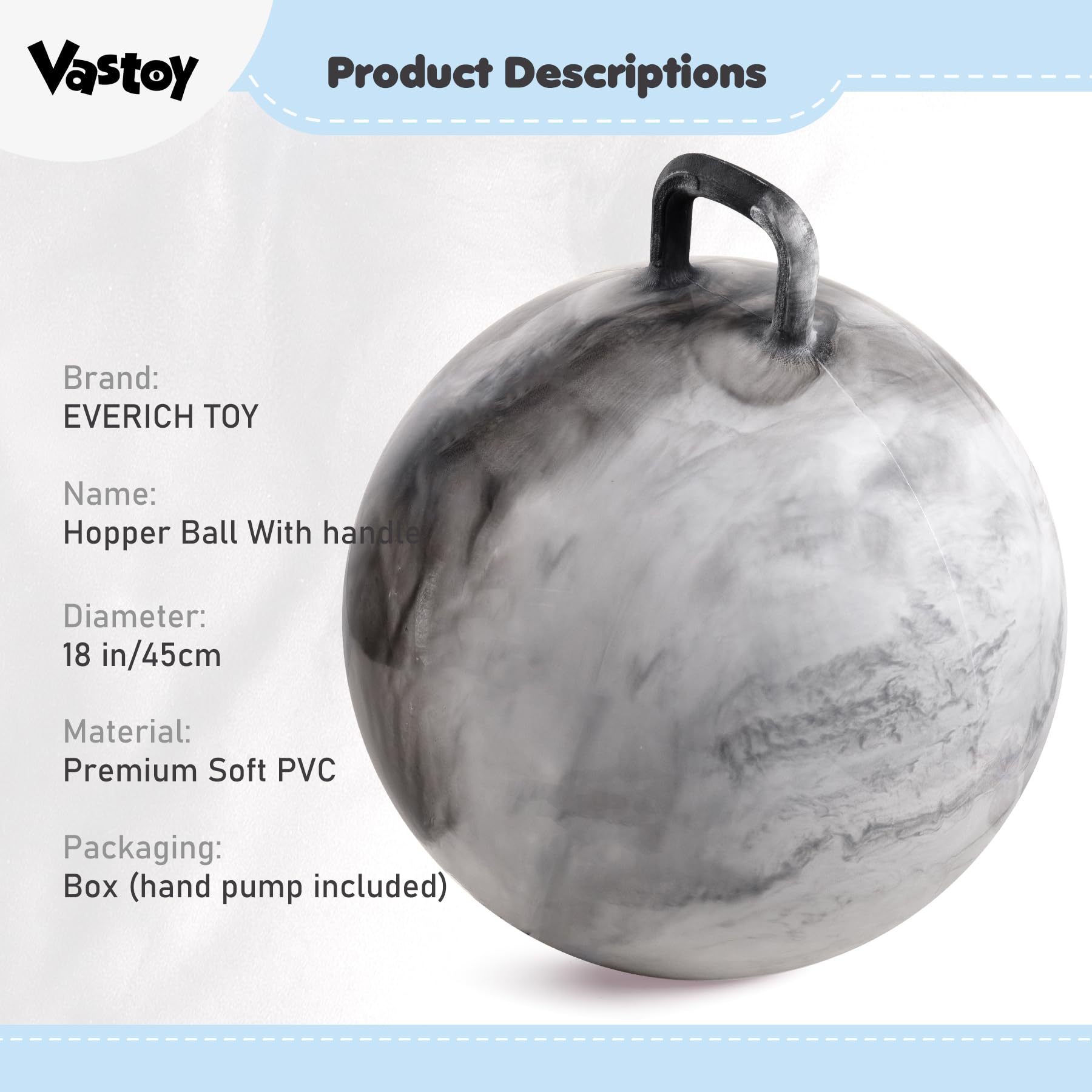 Vastoy 18 Inch Space Hopper Ball for Kids 3-6 Years, Anti-Slip Space Hopper with Hand Pump - Image 2