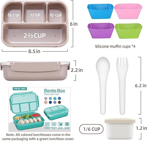 Miniatura 2 de QQKO Lonchera Bento para adultos, recipientes para adultos, hombres y mujeres, loncheras para niños para la escuela con 4 compartimentos, recipiente