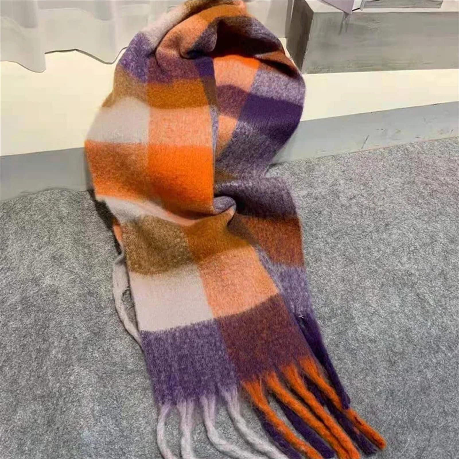 Sciarpa Invernale in Pashmina di Cashmere da Donna, Calda Coperta Scialle con Lunghe Nappe(C)