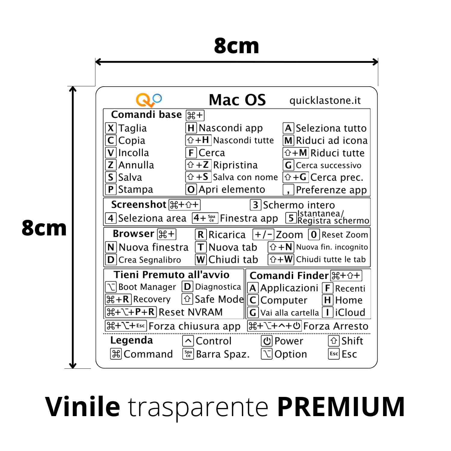 Adesivo per Scorciatoie da Tastiera per Mac - Shortcut Sticker - Aumenta la tua produttività con le scorciatoie essenziali (Trasparente - Scritte nere, 1)