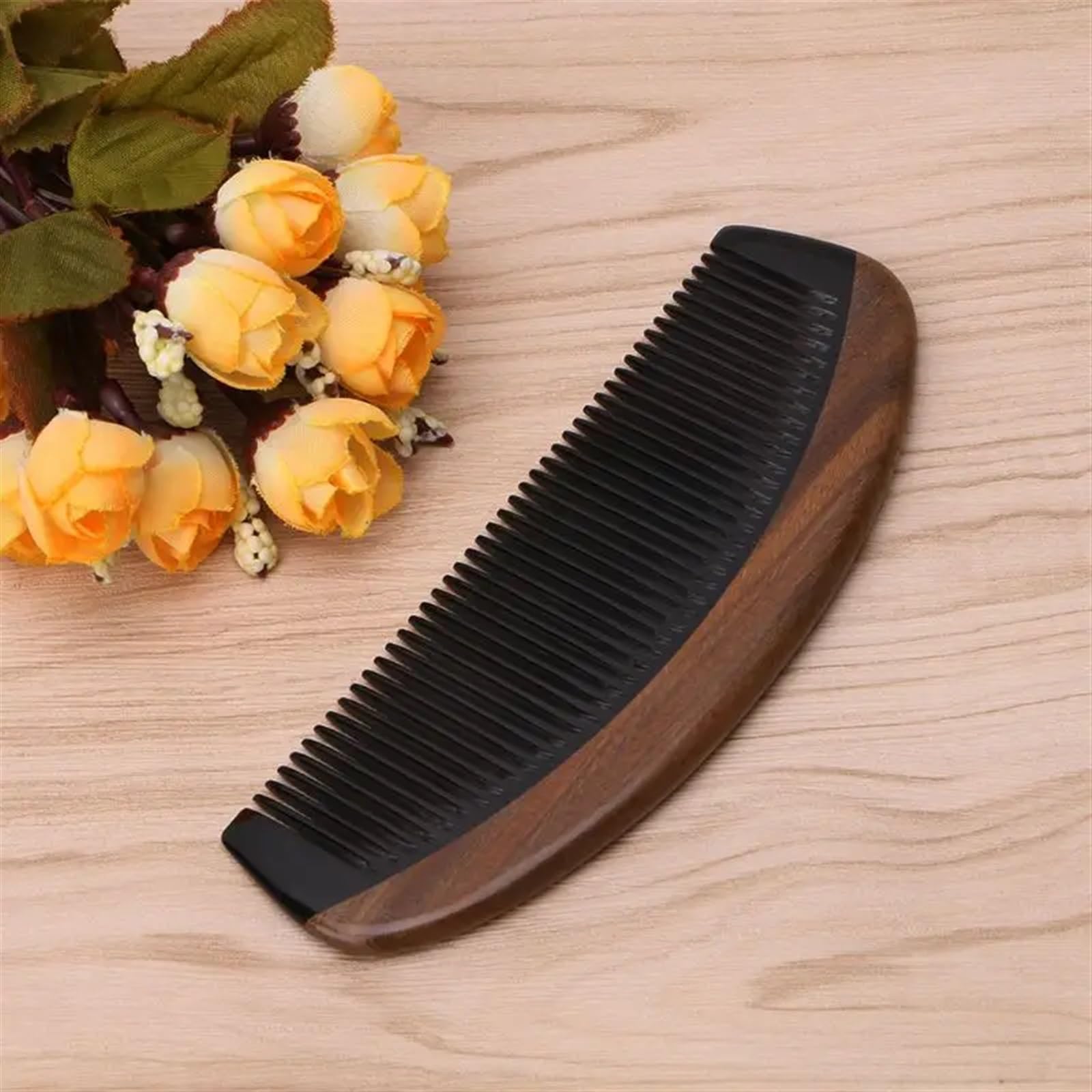 Peine de madera de cuerno de buey de sándalo verde Natural, herramienta de maquillaje for Barba, masaje, cuidado del cabello