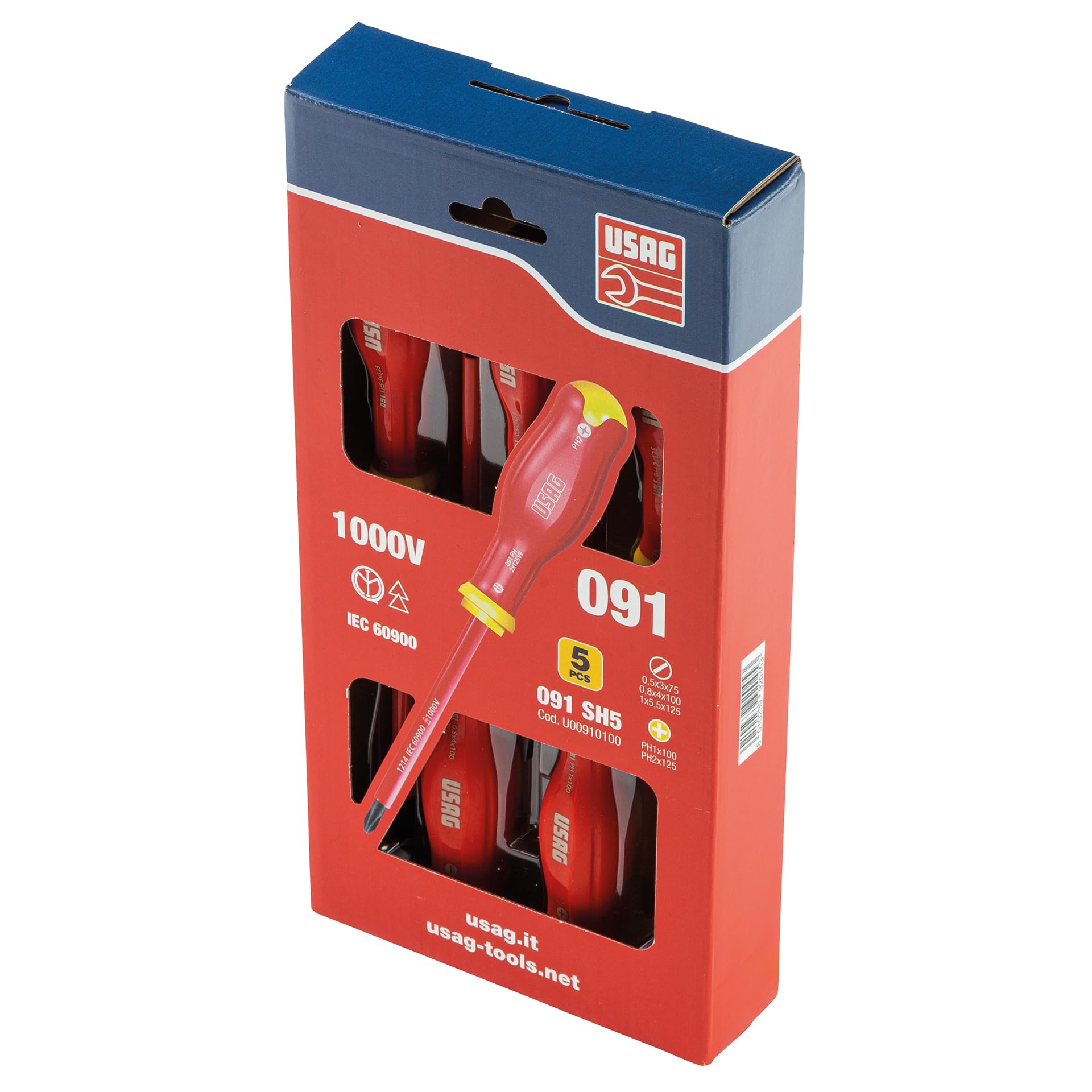 USAG U00910100 - 091 SH5 - Juego de cinco destornilladores para tornillos ranurados y PHILLIPS® - 1000 V