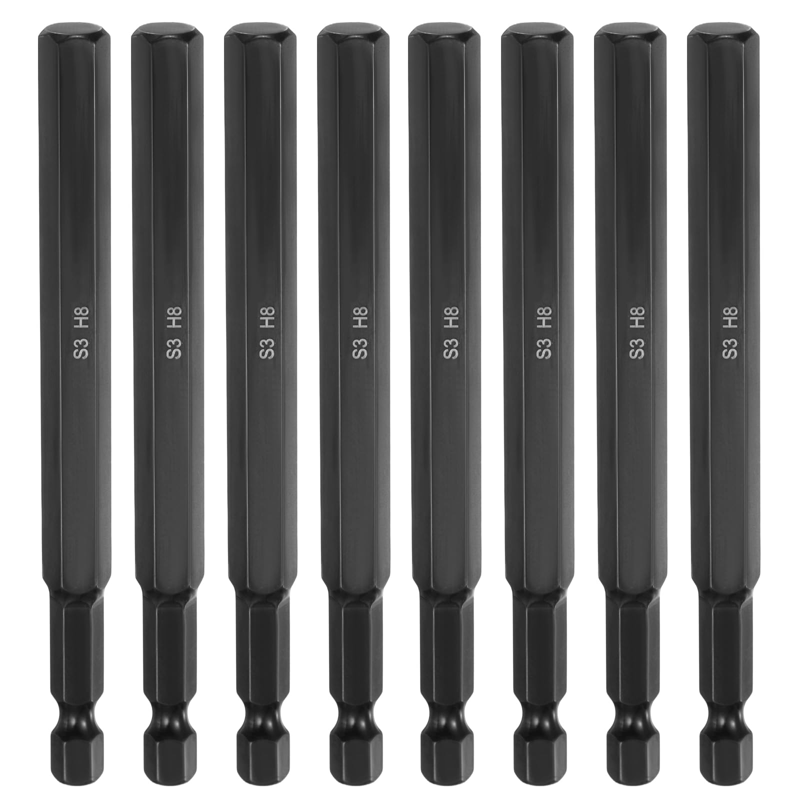 sourcing map 8pcs Flat Hex Head Drill Bit H8 (8mm) Magnetic Tip 1/4" Hex Shank 100mm (4") Long Mirror Polished Metric Hexagonal Screw Driver Screwdriver Bits Wrench Electric Power Tools
