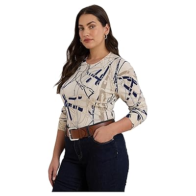 Lauren Ralph Lauren Plus Size Belting Print Cotton Blend Sweater Women