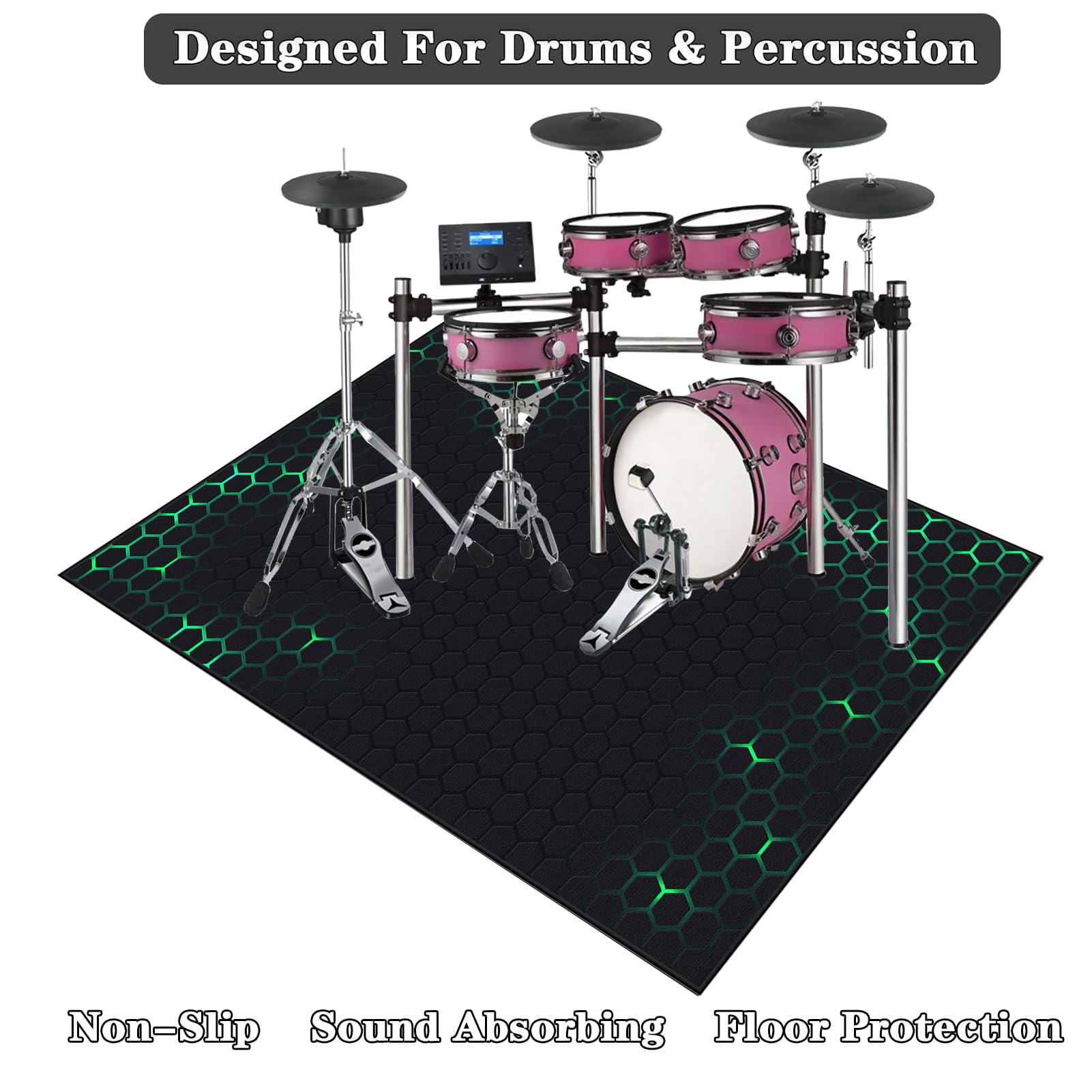 Tappeto per Batteria Insonorizzato | Tappeto Professionale per Batteria e Strumenti a Percussione Elettronici per Grancassa Rullante e Altri Strumenti | Tappeto per Batteria Acustica 200 x 180 cm