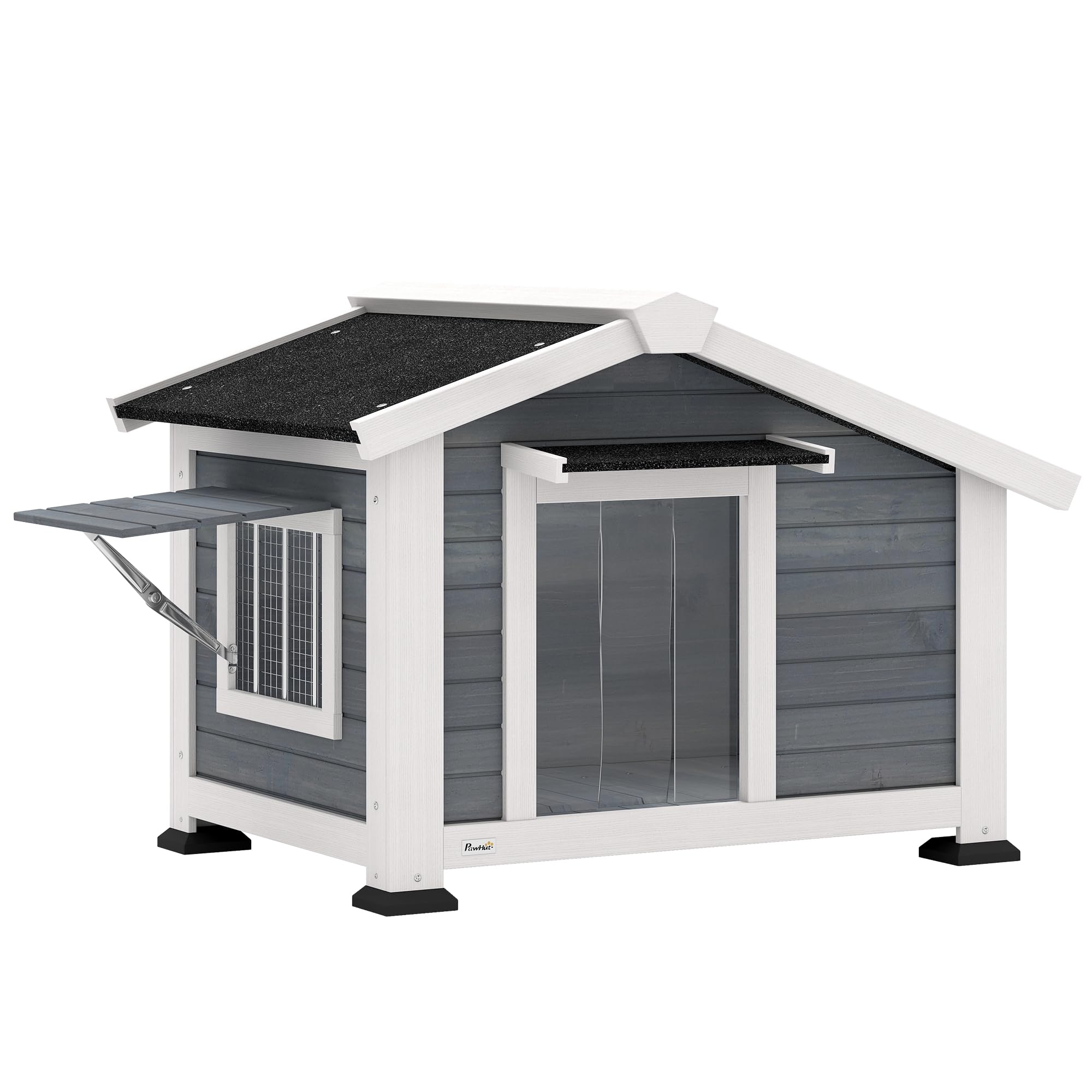 PawHut Hundehütte wetterfestes Hundehaus aus Holz mit Asphaltdach – Indoor Outdoor