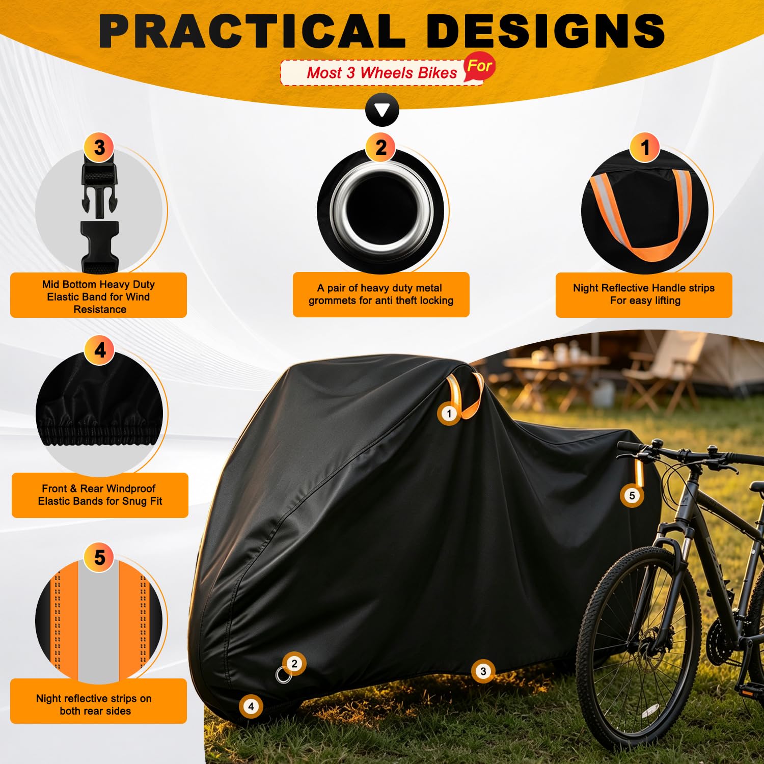 Housse de tricycle pour adulte - Étanche - Résistante aux UV 420D - Résistante aux déchirures - Convient pour tricycle électrique, vélo à 3 roues, utilisation par tous les temps, boucle