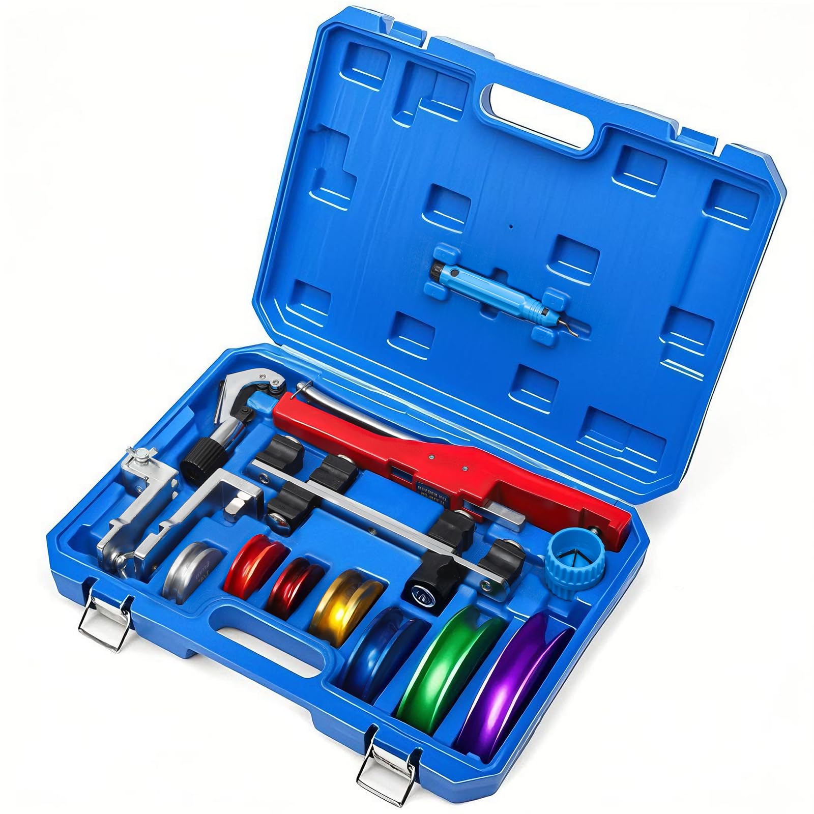 Photo 1 of kuailebuy Tube Bender Kit, for 1/4"-7/8" O.D. 90° Forward/Reverse Bending Ratcheting Tubing Bender Set, with 7 Heads,Deburring Tool,Inner Outer Reamer,for HVAC,Air Conditioning and Plumbing Repair