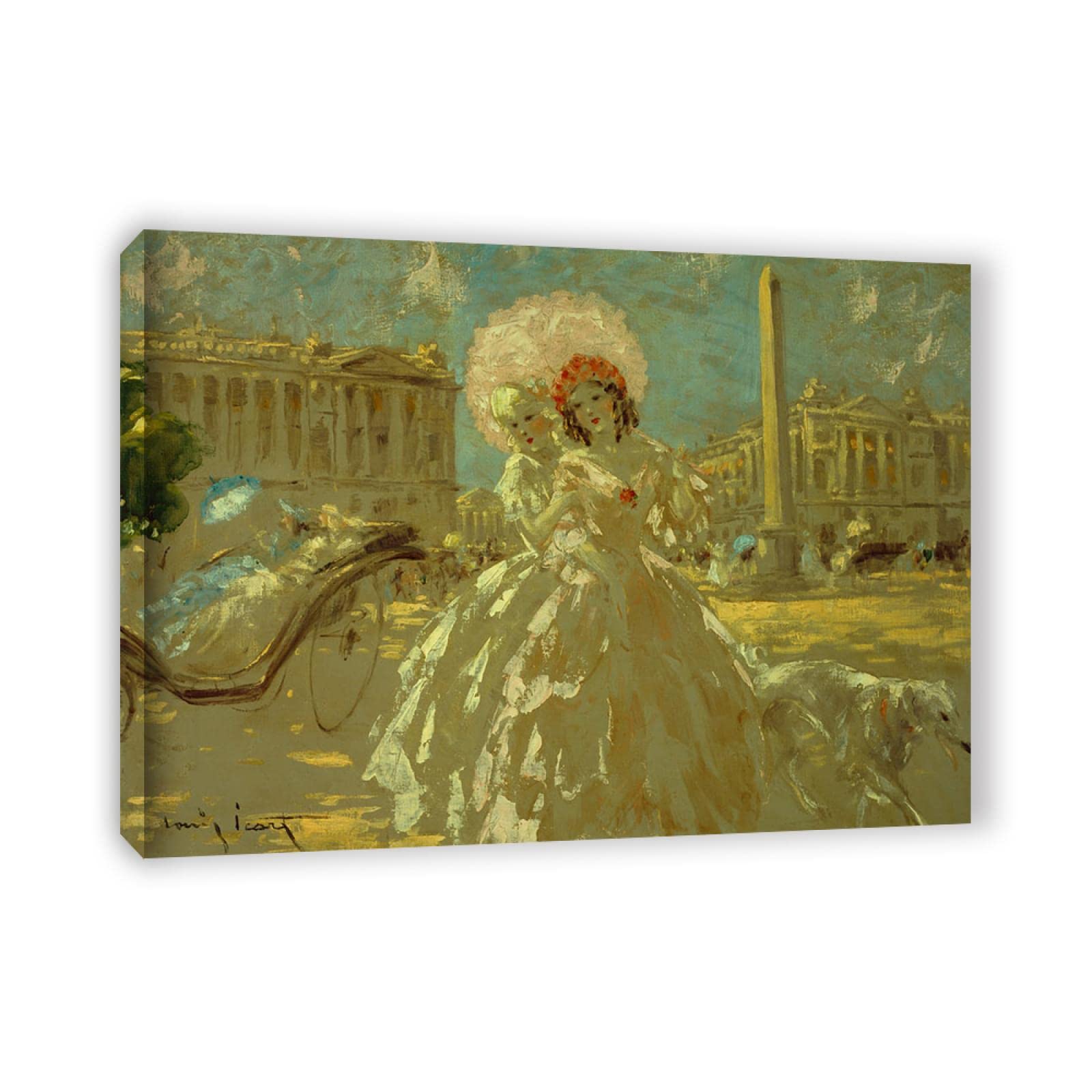 Arte Mural Famoso de Louis Icart. Cuadro sobre Lienzo Enmarcado. Plaza de la Concordia Reproducción de Carteles y láminas. Cuadros de decoración del hogar 60x90cm (23.7x35.5in) enmarcados