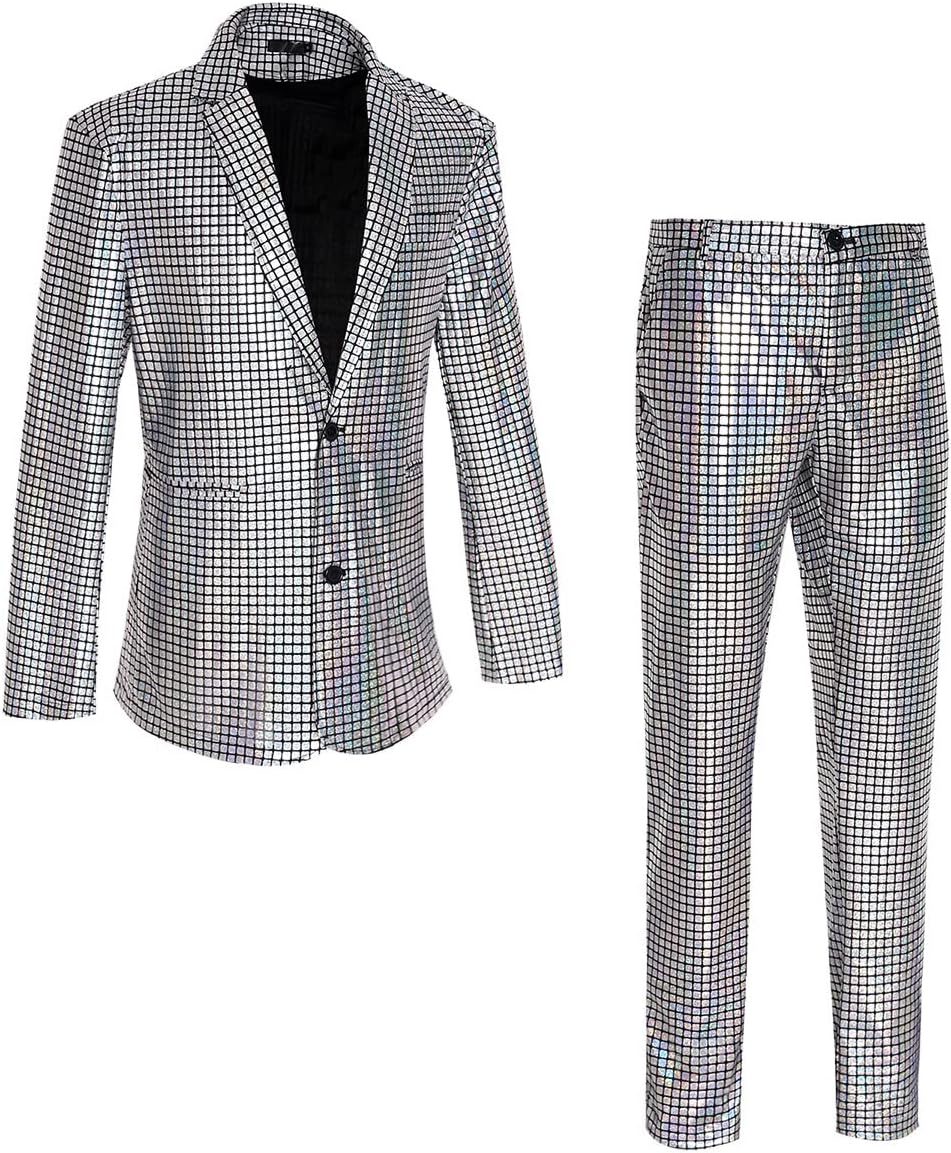 Men's 70s Disco Suit Set with Metal Sequin Jacket and Pants - Image 3