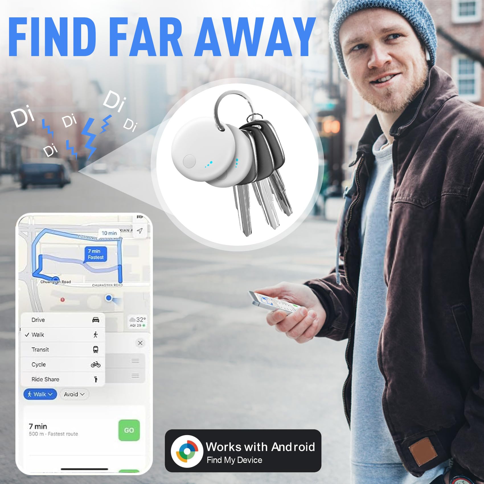 Rastreador Bluetooth para Android, paquete de 4 buscadores de artículos funciona con la aplicación Google Find My Device, buscador de llaves y localizador de artículos para llaves, cartera, bolsas
