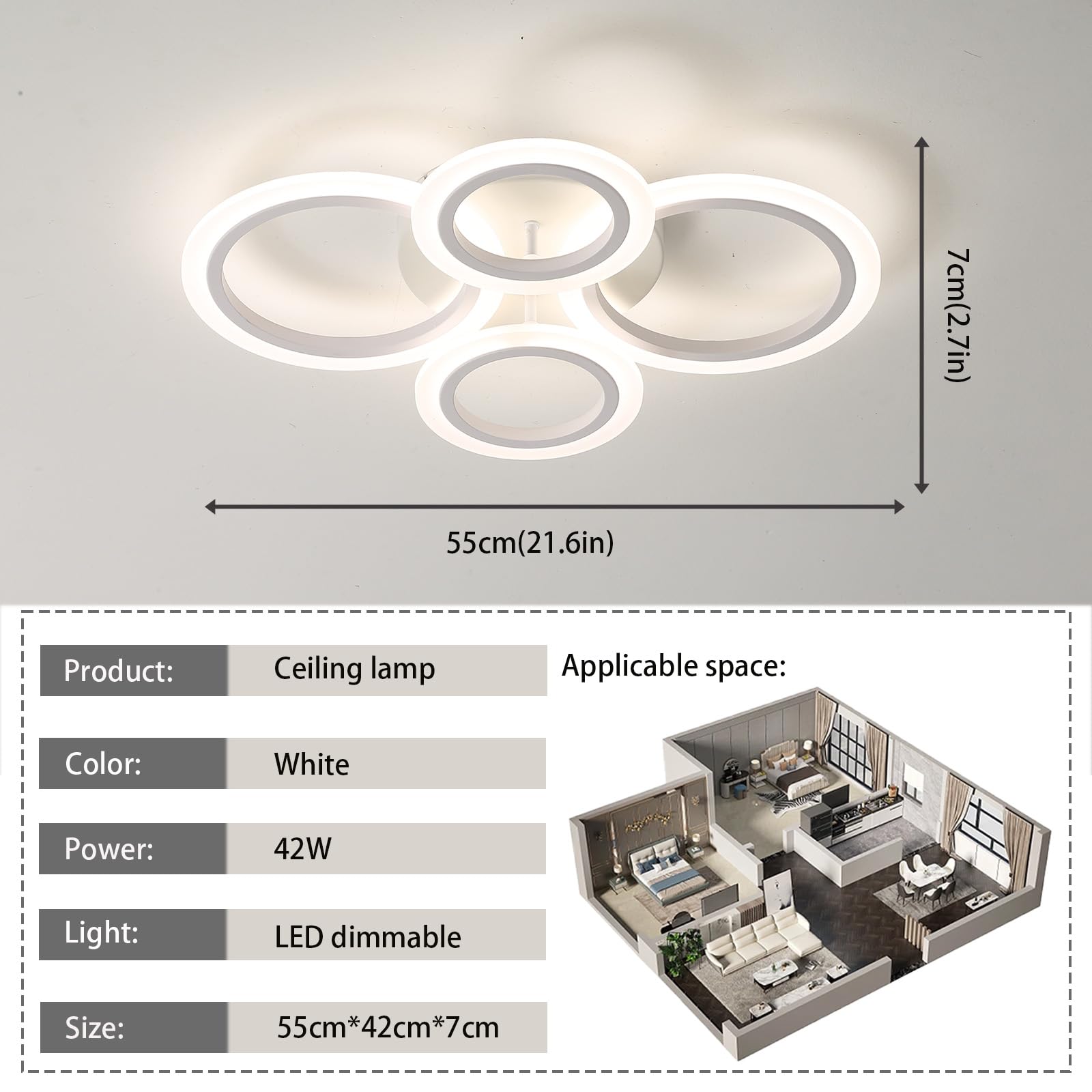 Nowoczesna Lampa Sufitowa LED Ściemniana Kreatywna Lampa Sufitowa Z Pilotem APP Oszczędzaj Energię Oświetlenie Sufitowe Biura Sypialnia Ochrona Oczu Lampy Sufitowe Salon Jadalnia