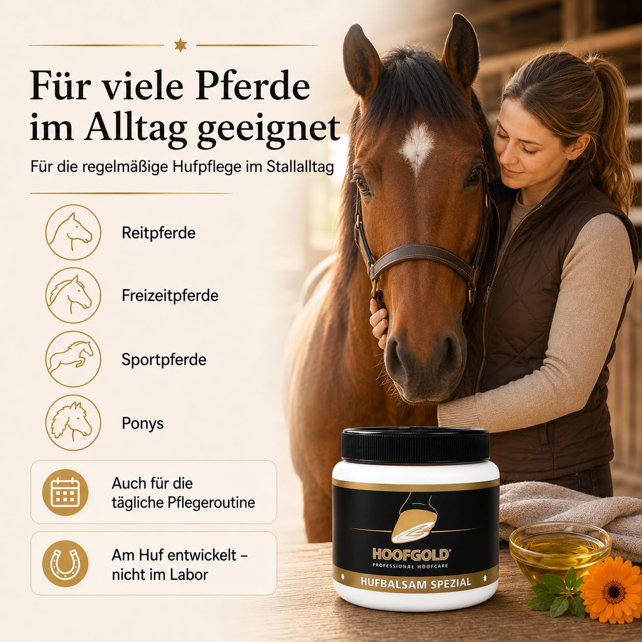 Bálsamo especial para pezuñas, caballo Huffett con aceites esenciales, cuidado 2 en 1 para pezuñas para grietas, podredumbre y cuerno frágil, nutre, protege y fortalece el cuerno, prensado en