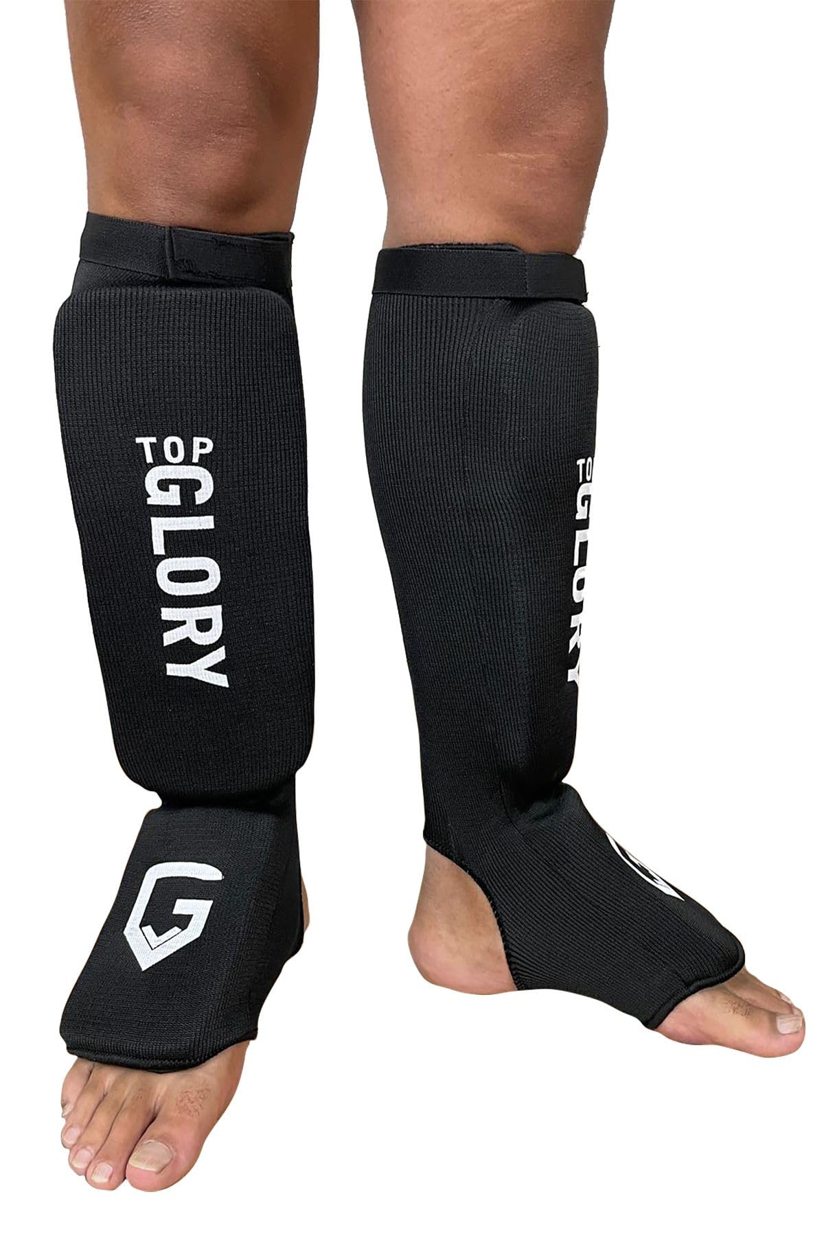 Top Glory Kick Boks Muay Thai MMA Elastik Kaval Koruyucu (Siyah, L)