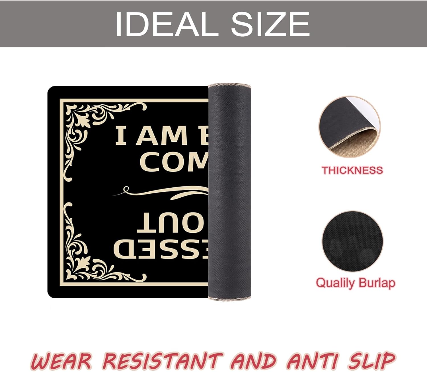 Funny Welcome Doormat I AM Blessed Coming I AM Blessed Going Out Bless Doormat Fabric Top with Anti-Slip Rubber Back, Ideal for Indoor Entrance, Adds Humor and Blessings to Your Home 30x17 Inch