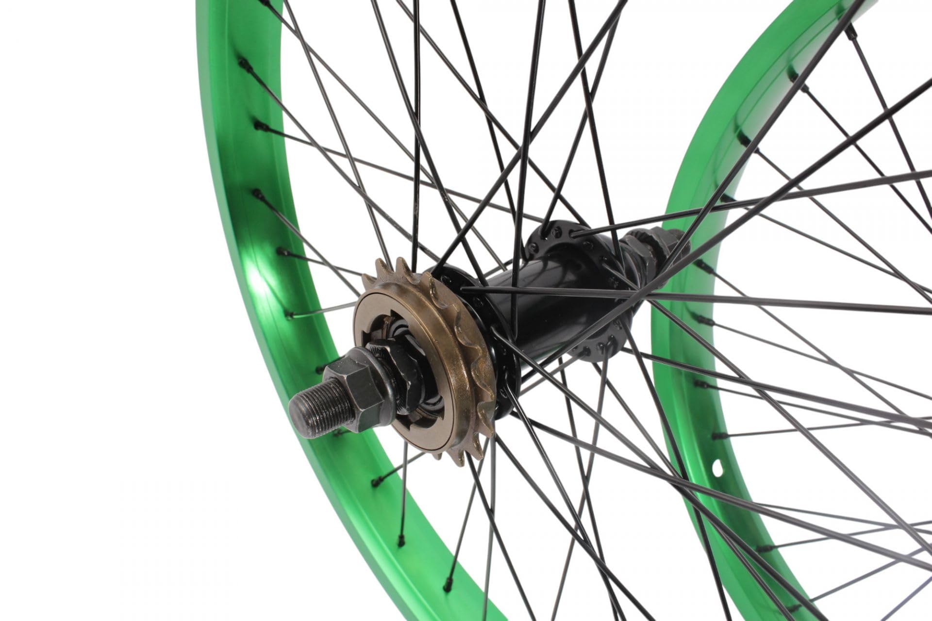 KHE Prism BMX zestaw kółek biegowych, 20 cali, zielone anodowane, szerokość obręczy 38 mm, 16 zębów, wolne koło zębate