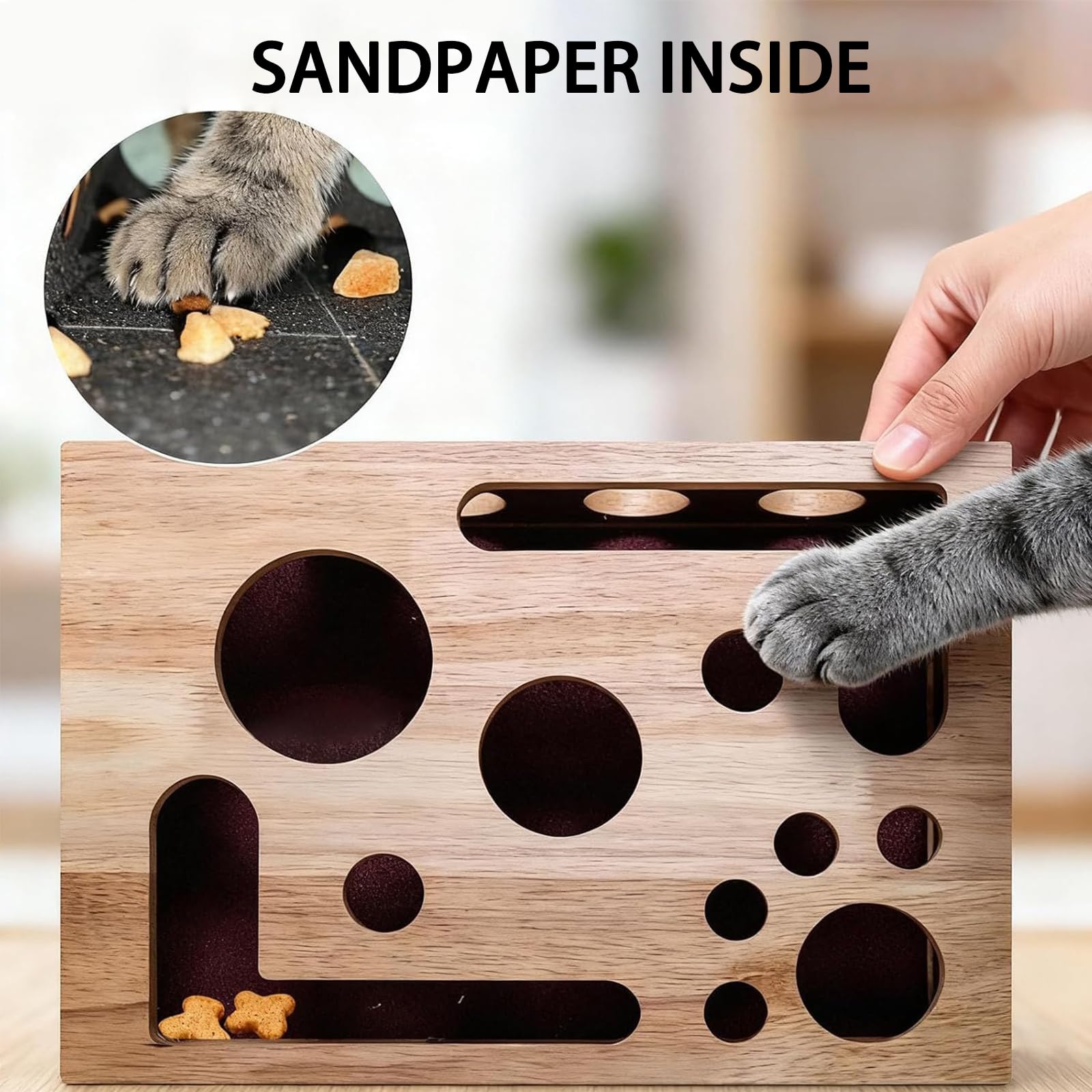 Scatola di Arricchimento per Puzzle Antigraffio di Gatto, Scatola di Arricchimento Antigraffio per Lima per Unghie Interattiva con Carta Vetrata per Lima per Unghie All'interno