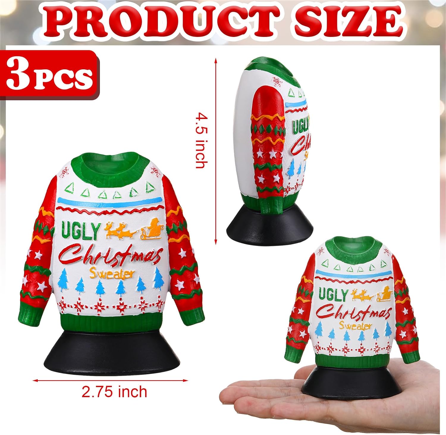CroBlissful 3 Pcs Ugly Christmas Sweater Trophies with Mark Christmas Ugly Sweater Party Trophy Award Game Prizes for Adults Xmas Contest Party Awards