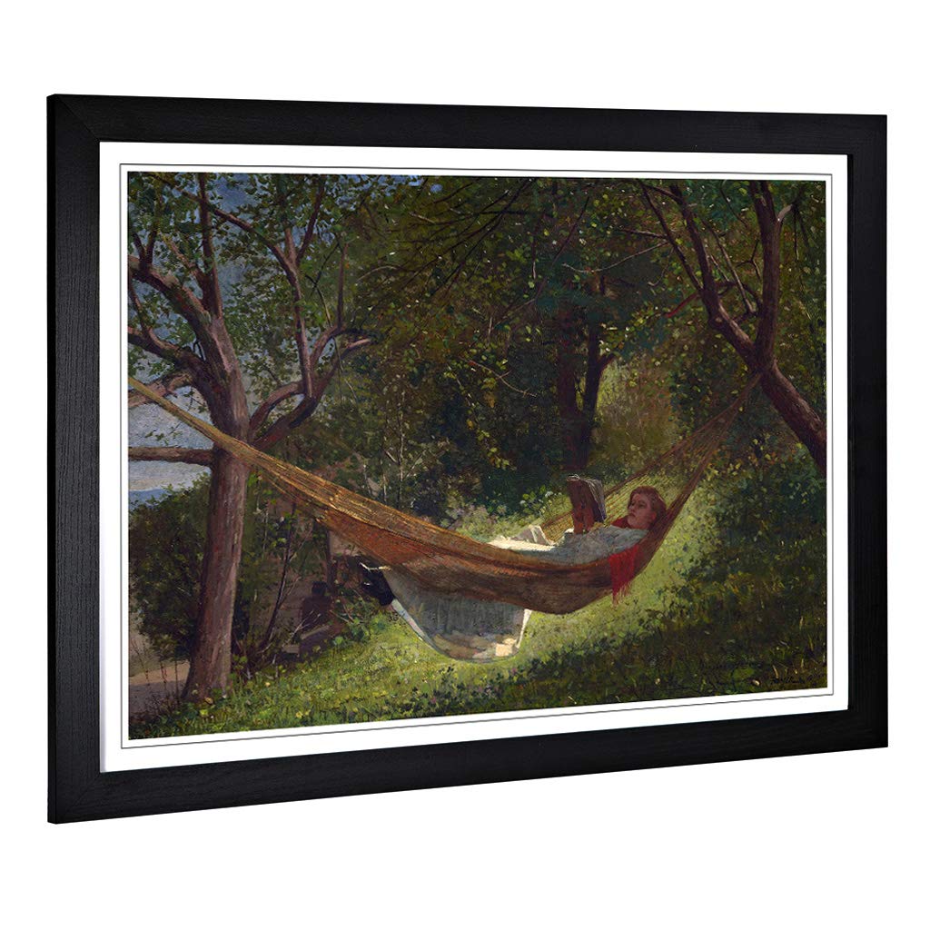 Big Box Art Framed Print of Winslow Homer Girl in a Hammock Design | Wall Art Picture | Home Decor for Kitchen, Living Room, Bedroom, Hallway, Black, A2 / 24.5x18 Inch / 62x45cm