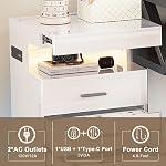 Treocho Led Nightstand with Hidden Space, Modern Night Stand with Charging Station, 3 Drawer Smart Nightstand with Glossy Finish, Tall Bedside Table with RGB Lights for Bedroom, White