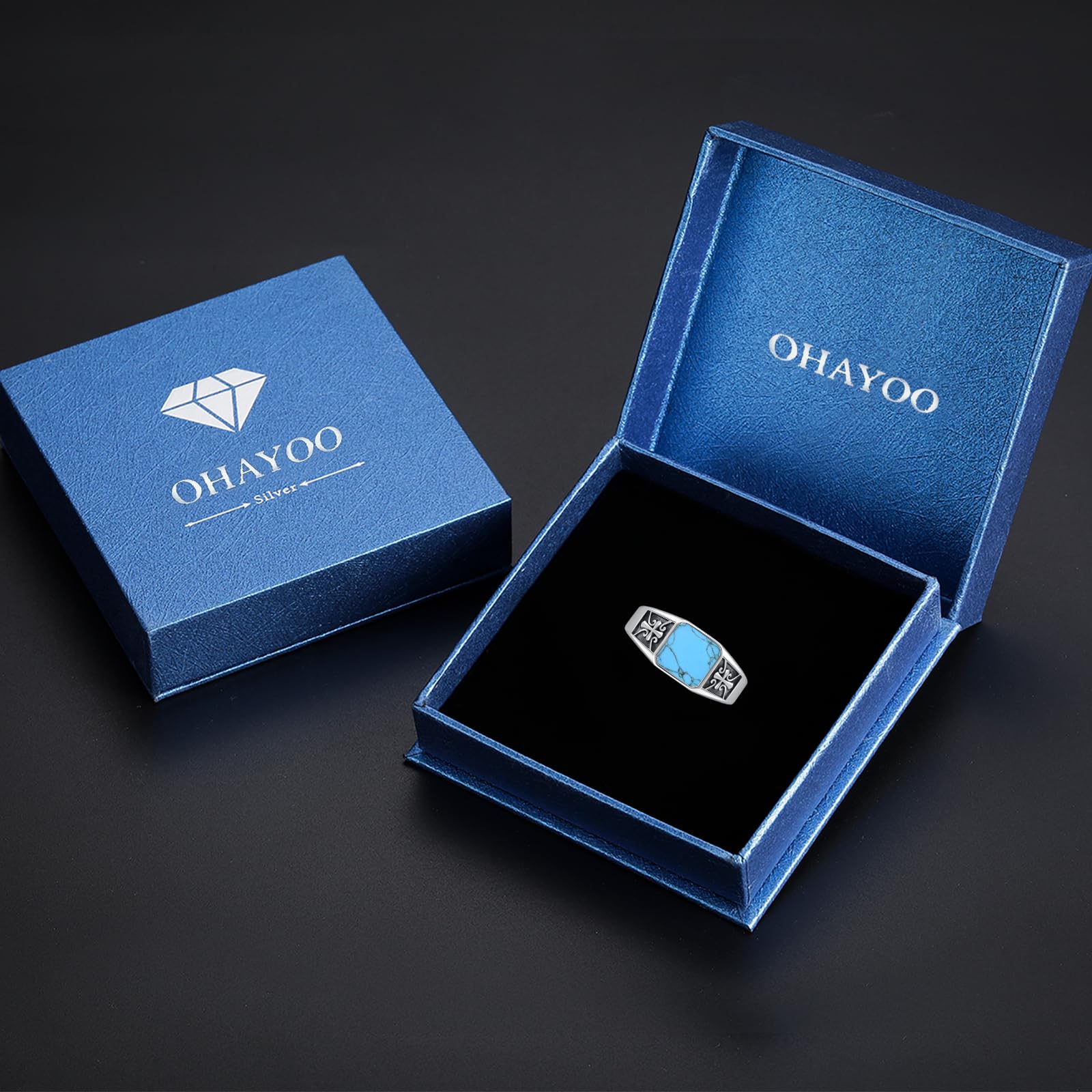OHAYOO Anillo de sello para hombre de plata 925, anillo de esmalte negro macizo, 10 mm de ancho, joyería celta para hombre, papá, novio, marido