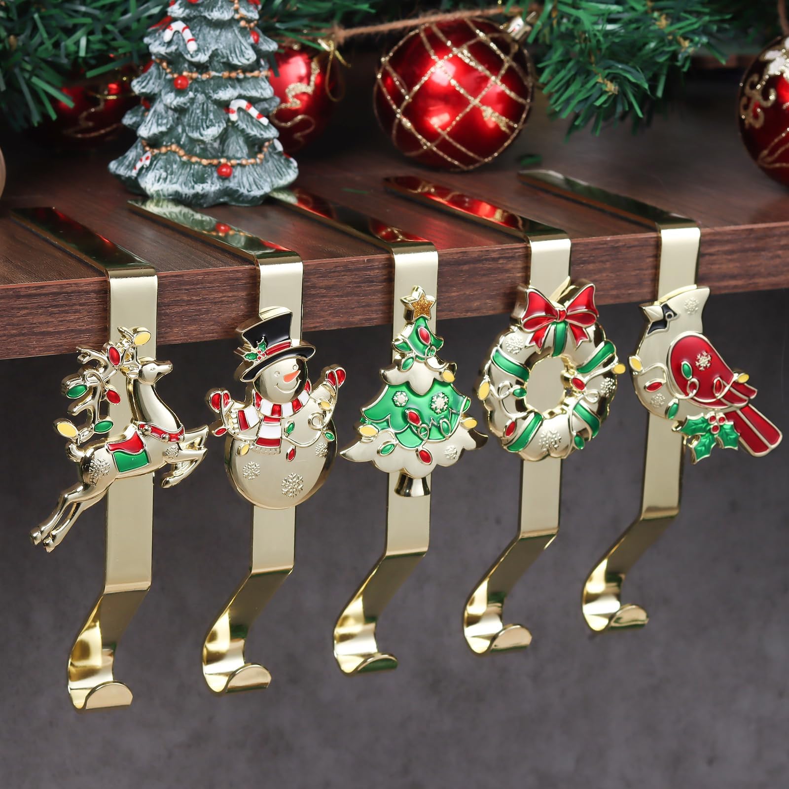 Stocking Holders for Mantle Gold Stocking Holder Stocking Hangers for Mantle Set of 5 Hooks Fireplace Christmas Stocking Holder Weighted Non-Slip Christmas Décor