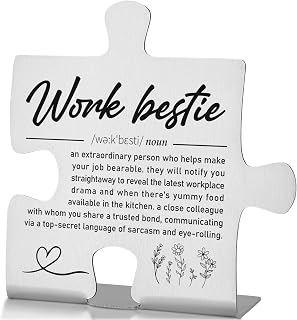Work Bestie Desk Sign for Coworker Women Men, Funny Appreciation Puzzle Plaque Gift for Colleague, Office Friend, Work Wife, Birthday, Farewell, Promotion, Office Humor Decor Keepsake EDD93