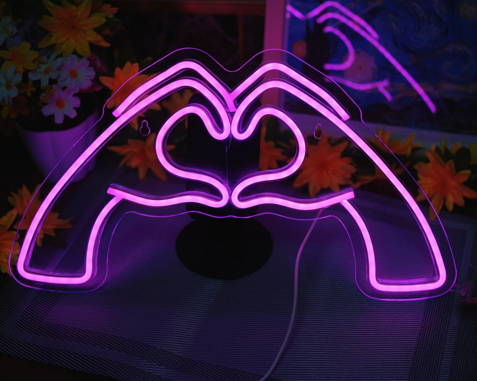 Neonschild mit Herz-Händen, rosa Raumdekoration, Licht mit Dimmer und USB, LED-Wandkunst für Musikliebhaber, Schlafzimmer, Spielzimmer, Bar, Party, Hochzeit, Geburtstag,