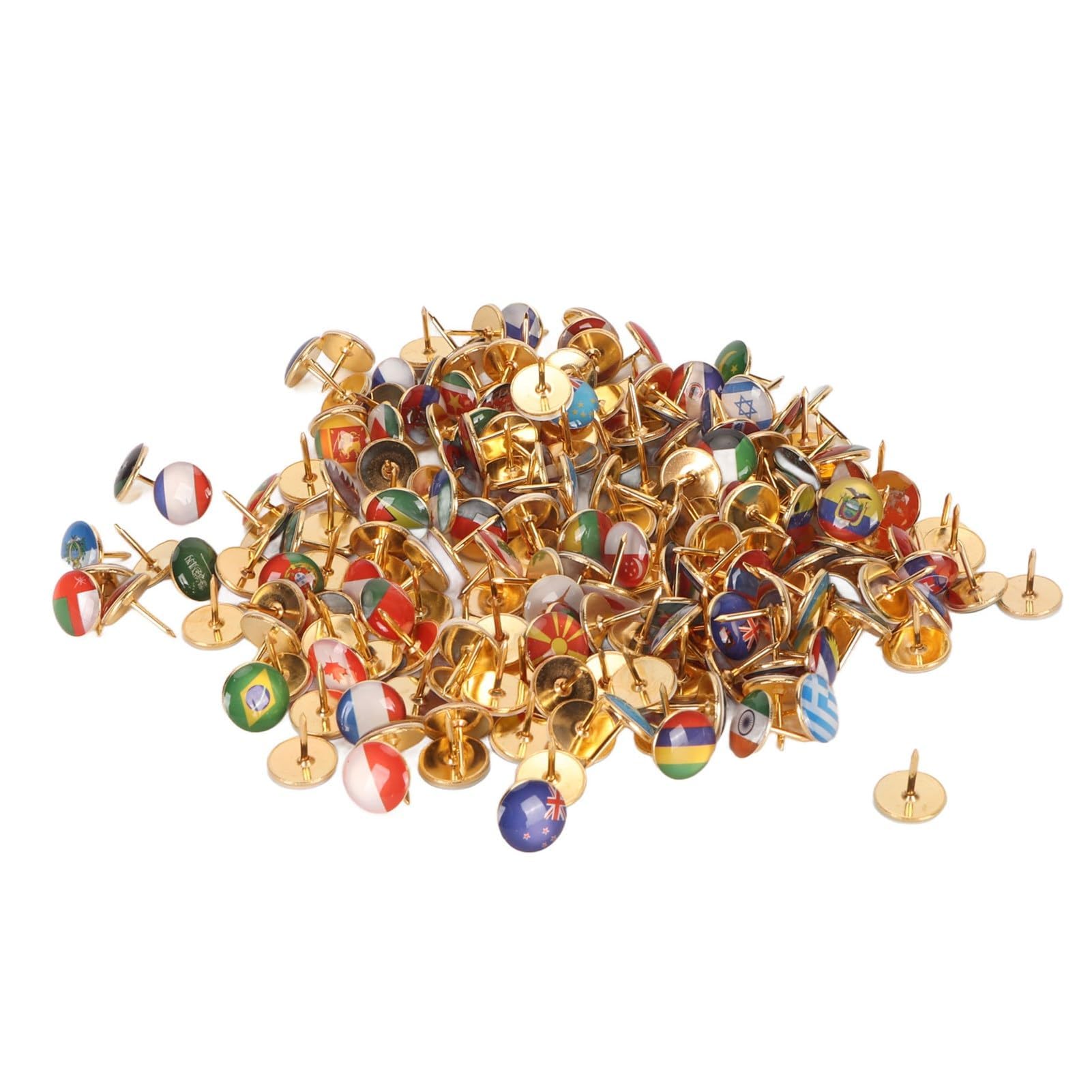 Bukela 200Pcs National Flag Thumb Tacks, Stainless Steel Country Map Push Pins Decorative Drawing Pins for World Travel Map, Bulletin Board, Pinboard, Office