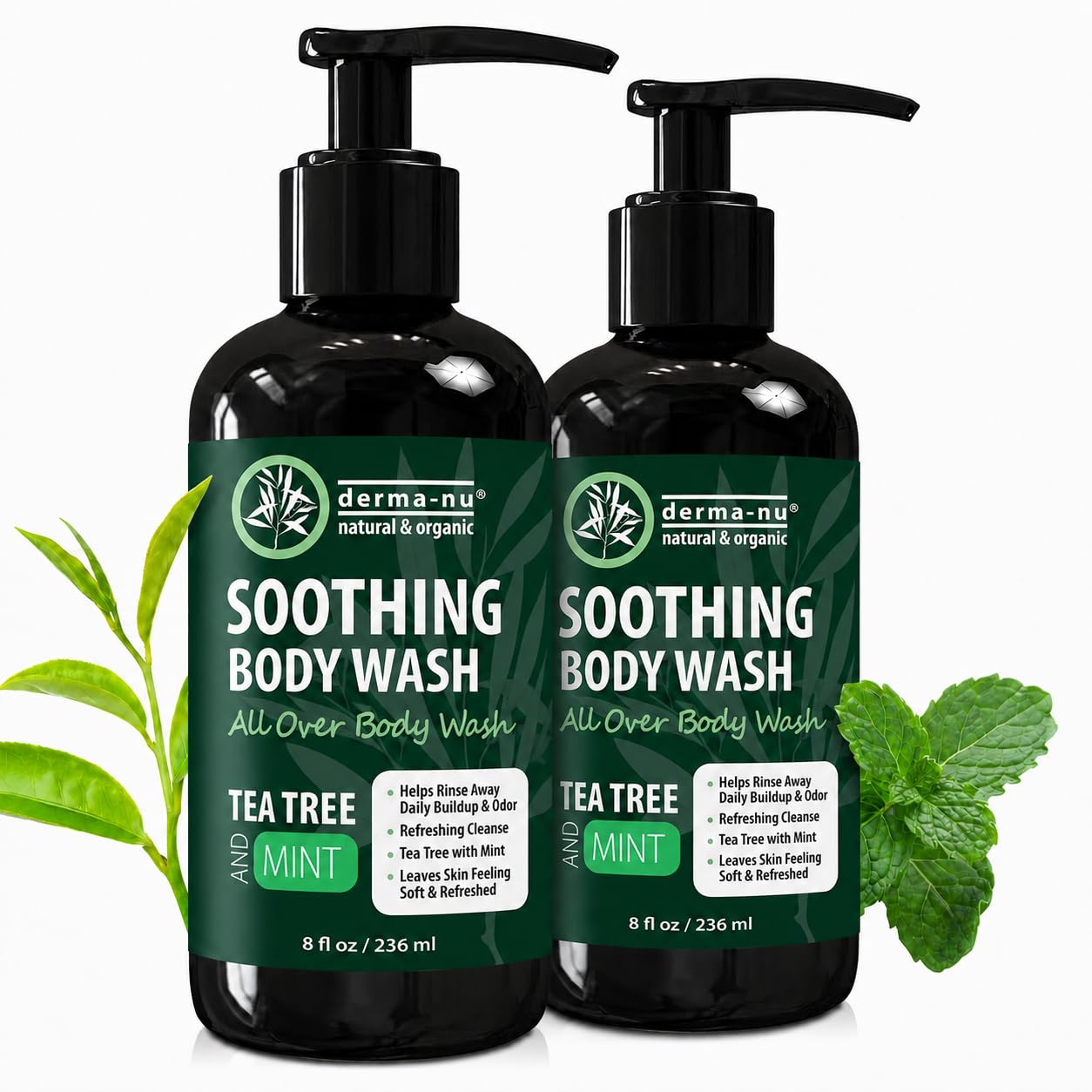 Derma-Nu Soothing Tea Tree Oil Body & Foot Wash — Deep Cleansing Daily Defense Shower Gel | Odor Control for Active Men & Women | All Skin Types |