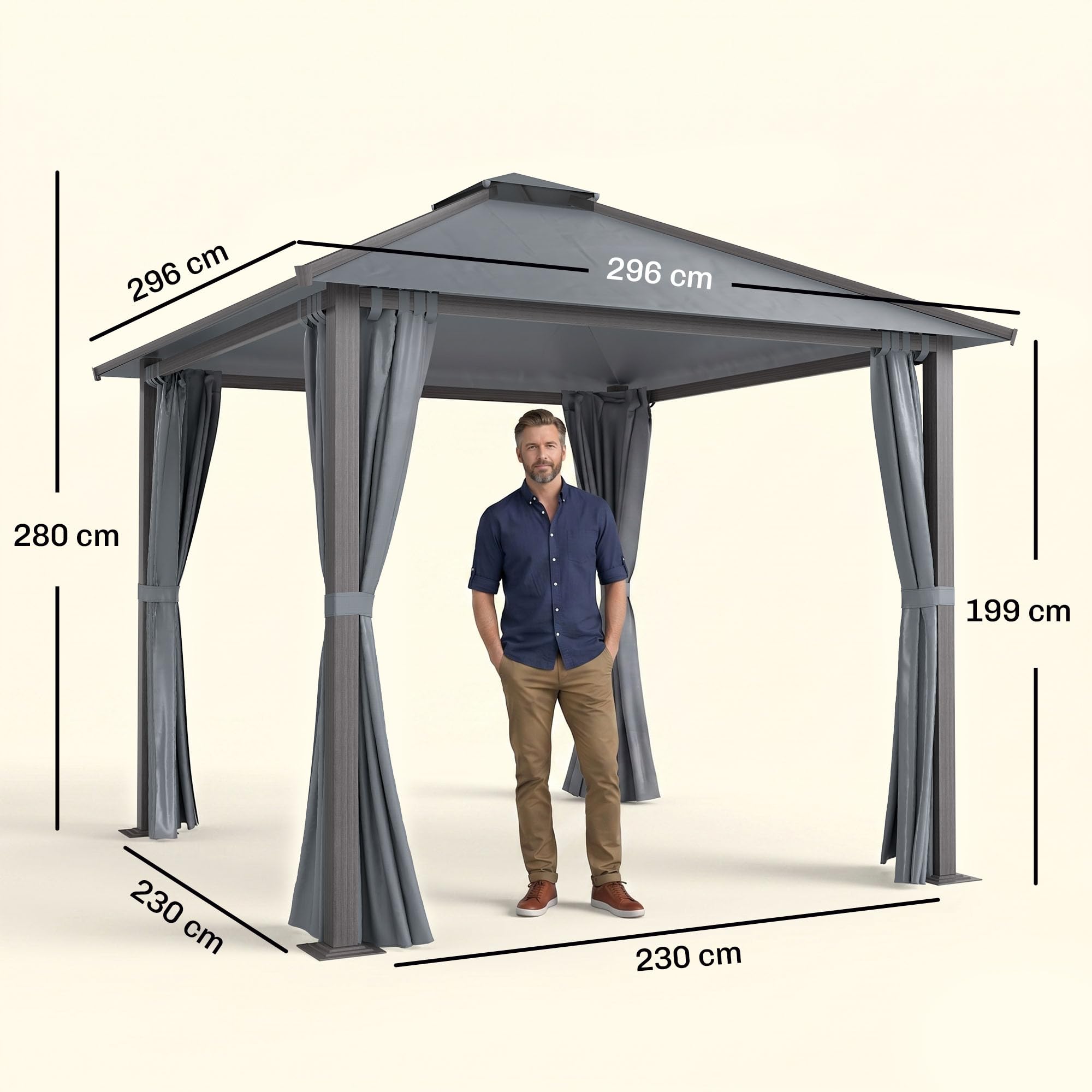 Outsunny Tonnelle de Jardin Pergola Extérieur Double Toit 3 x 3 m Gris
