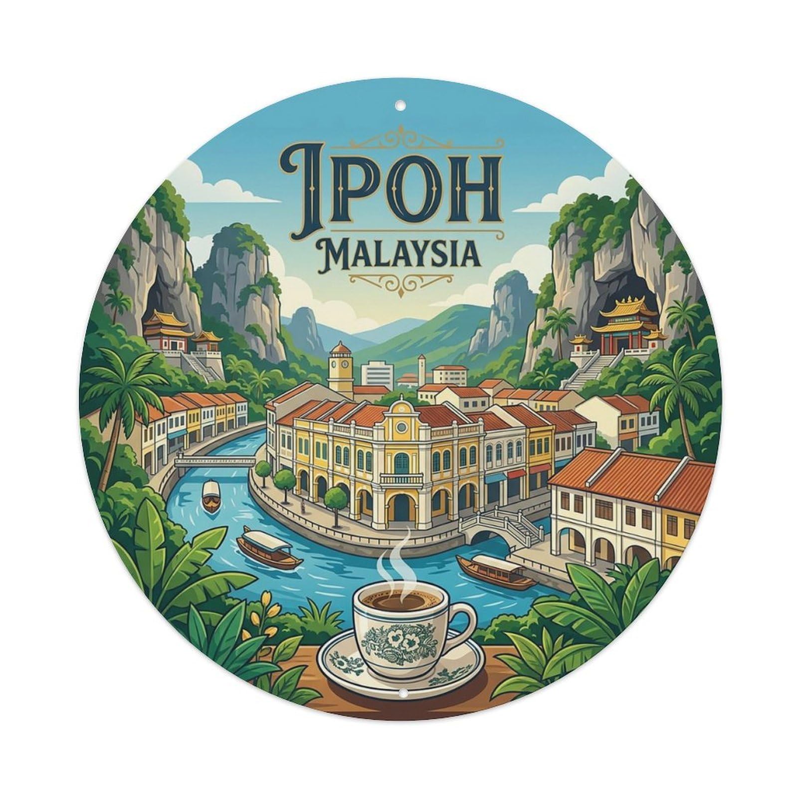 Malaysia Vintage Travel Ipoh Vintage Metal Tin Sign Plaque Wall Decor for Cafe, Club Bar, Office, Garden Metal Poster 8x8Inch