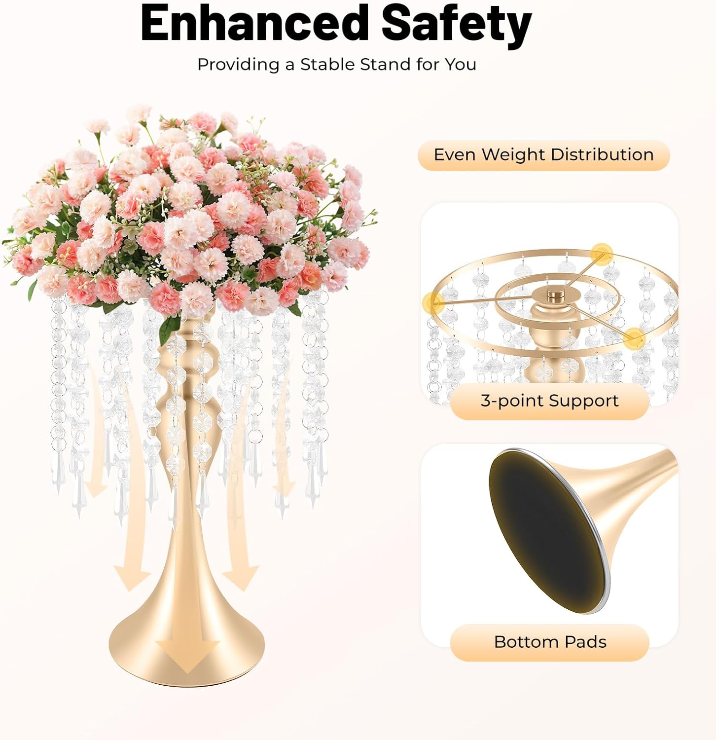 10 Pcs Crystal Flower Stand Wedding Centerpieces for Tables, 13.8in/35cm Height Flower Arrangement Holders Metal Flower Vase for Wedding Party Event Reception Dining Room Living Room Decor (Gold)