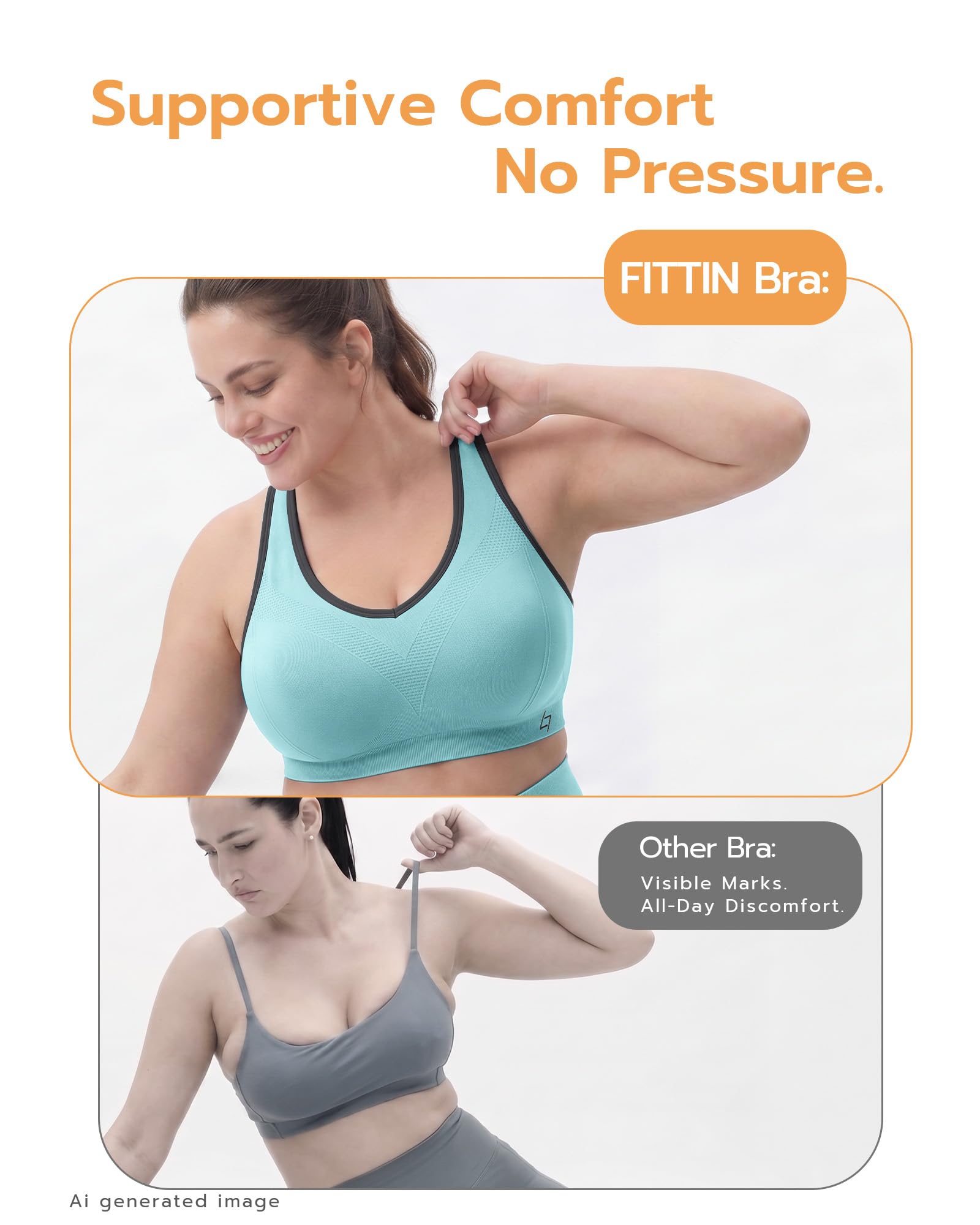 FITTIN Sport BH Damen Mädchen ohne Buegel - Gepolstertes Bequemes Atmungsaktives Sportbustier BH Top Fuer Workout Yoga Jogging Fitness Training