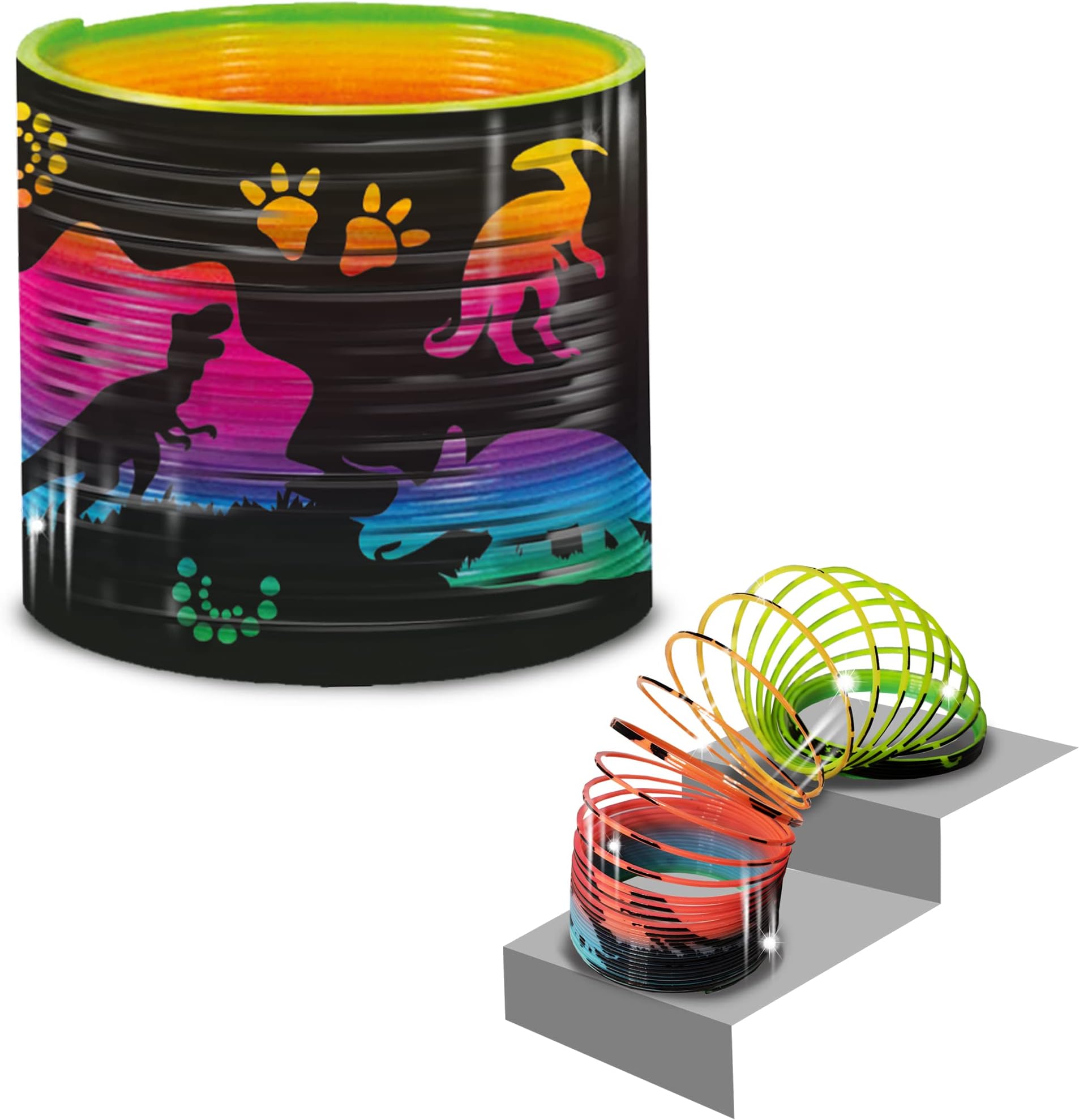 Super Spring - Dino from Deluxebase. 6.5cm Jurassic Rainbow Spring Toy. Fantastic fidget toys for adults and kids