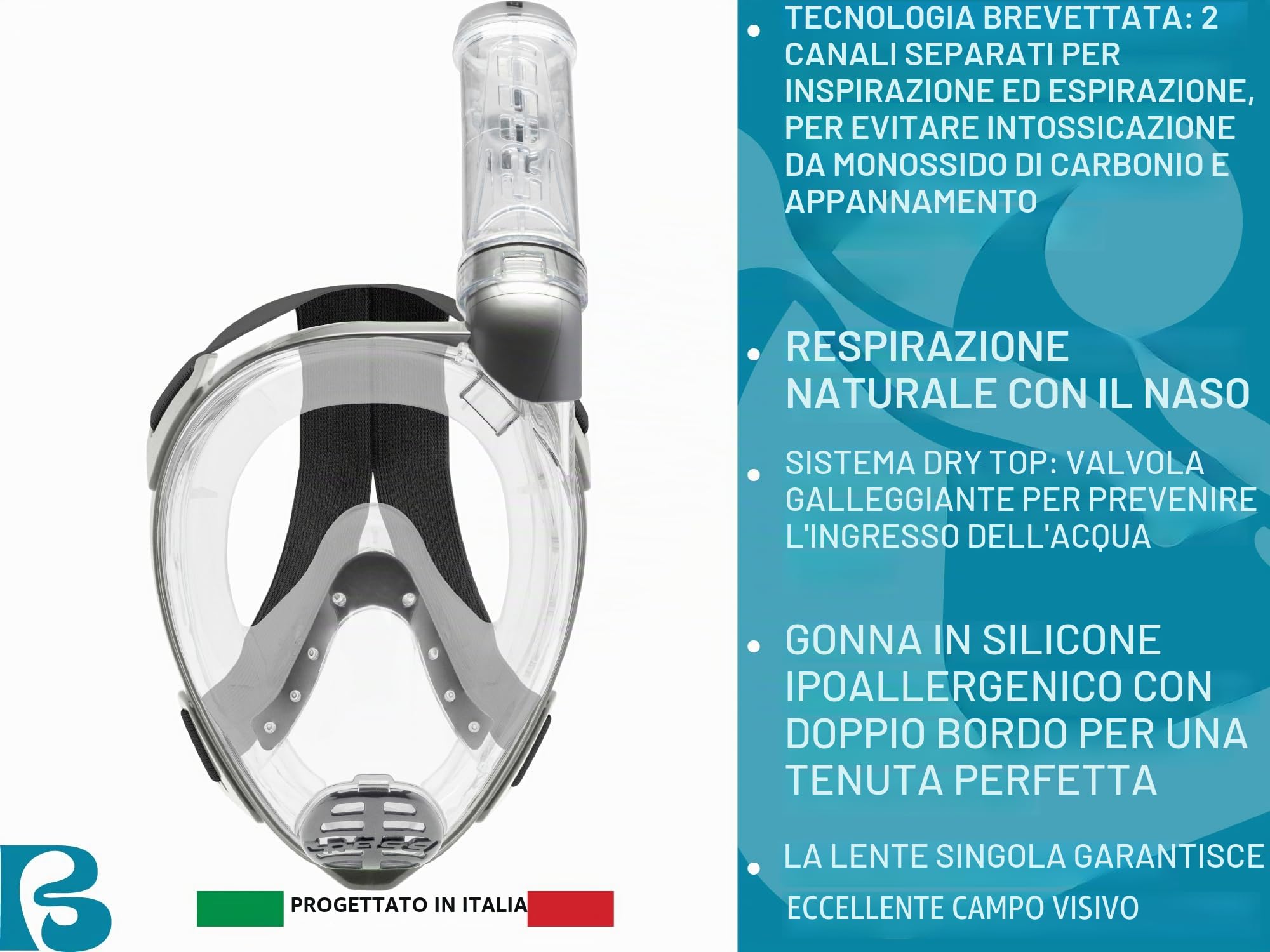CRESSI Baron Full Face Mask - Maschera Integrale Antiappannamento con Valvola di Scarico e Snorkel Dry