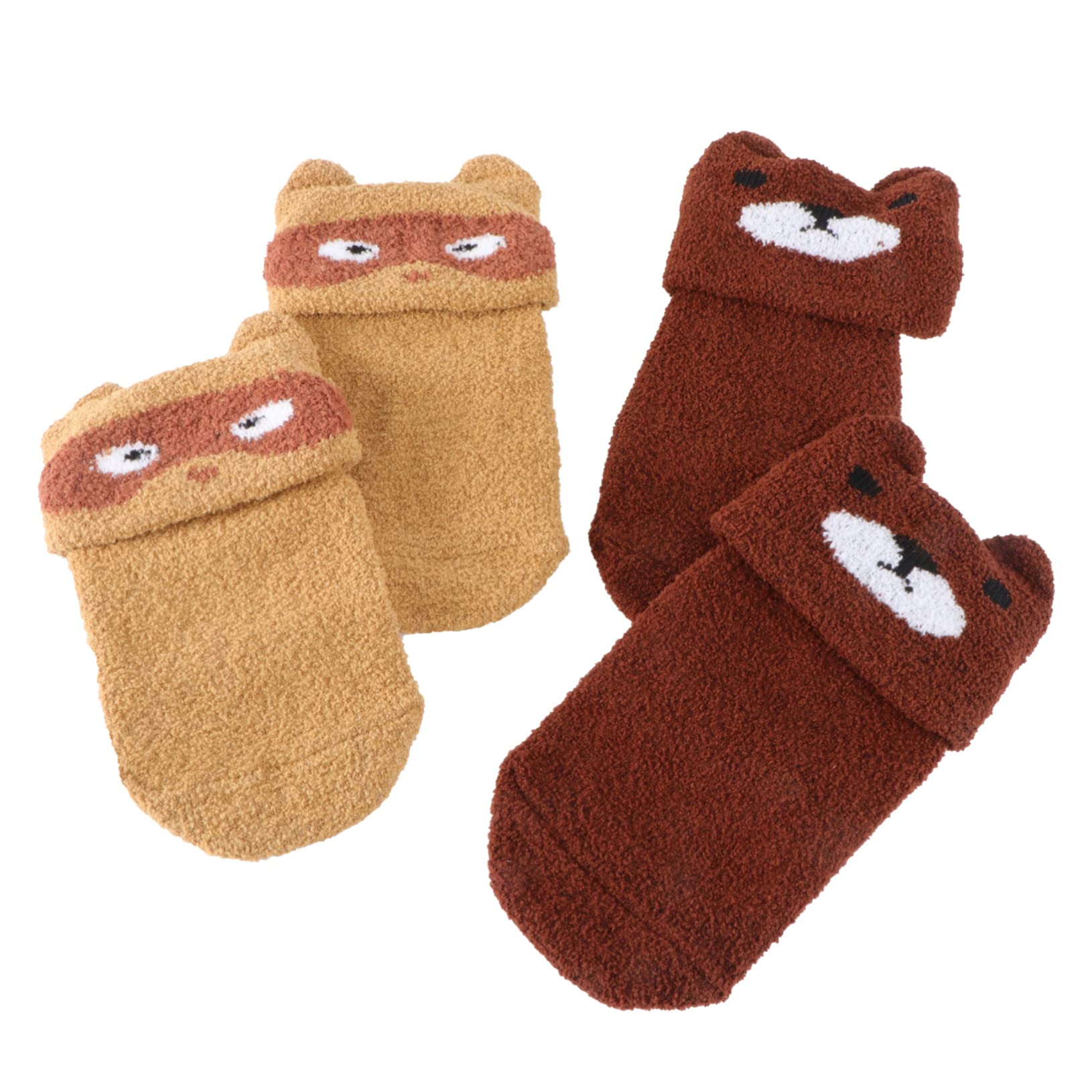 LIFKOME Newborn Floor Socks 2 Pairs Fleece Socks Adorable Cartoon Prints Non-slip Warm