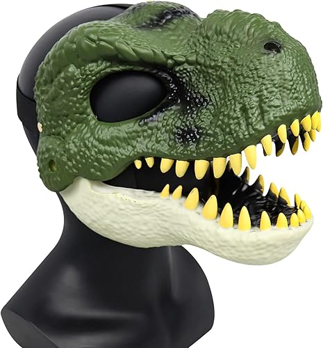 Máscara de dinosaurio con mandíbula móvil para niños, boca abierta, látex de terror, diadema de dinosaurio para Halloween, fiesta de cosplay,