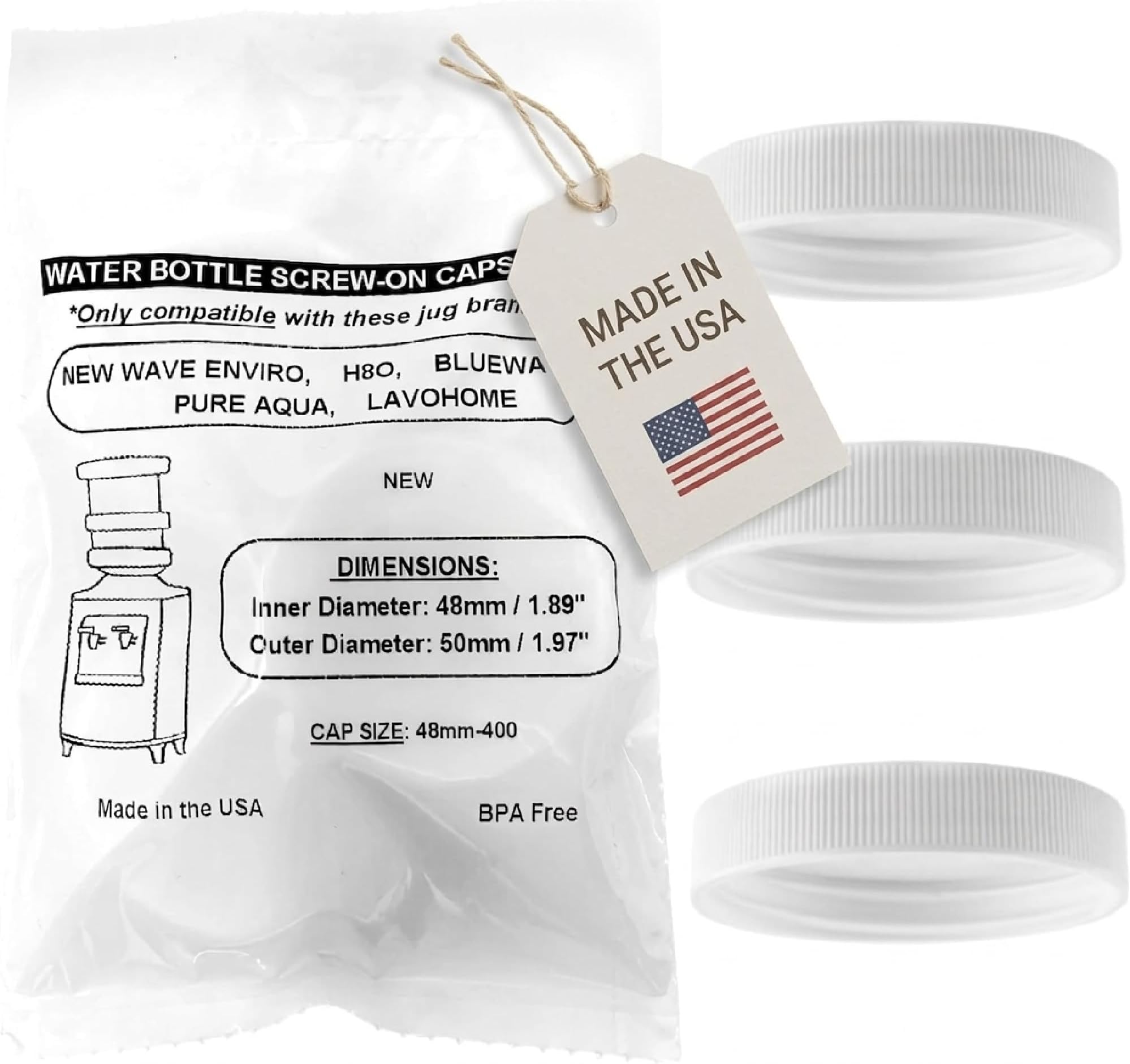 Water Systems Screw-On Caps for Water Cooler/Dispenser Plastic Jugs, 48mm Bottle Lids