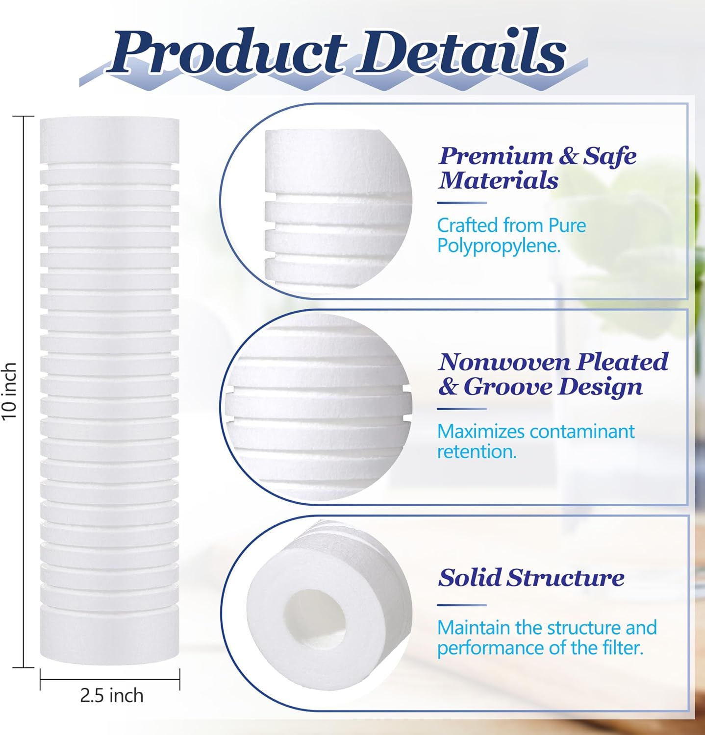 DREYOO 4 Pack 10" x 2.5" 1 μm Sediment Whole House Water Filter Replacement Cartridge, Grooved & High Precision PP Pleated Sediment Cartridge Compatible with AP110, CFS110, WHKF-GD05, AO-WH-PREV-R2