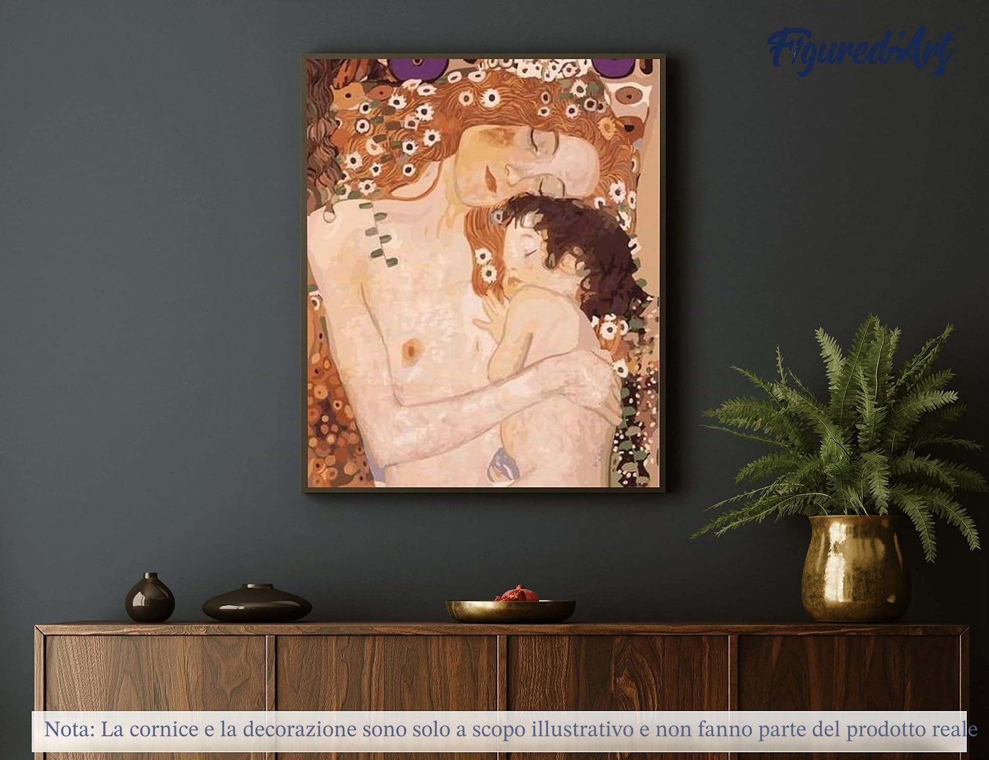Figured'Art Dipingere con i Numeri con Telaio - Paint by Numbers Madre E Figlio, Passatempo per Adulti, Kit Completo, Hobby Creativi - Quadri fai da te 40x50cm Tela Già Incorniciata