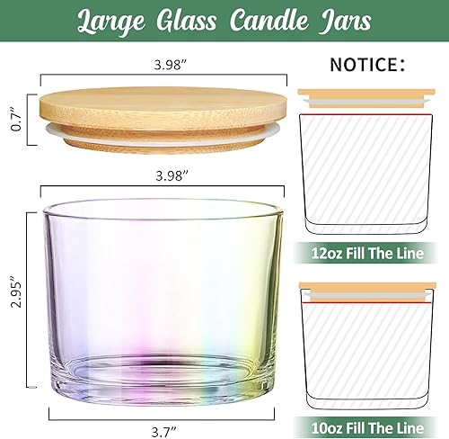 Miniatura 23 de Paquete de 6 tarros de vela de 16 onzas, 3 mechas de vidrio negro mate con tapas de bambú para hacer velas, contenedor grande de vela de boca ancha