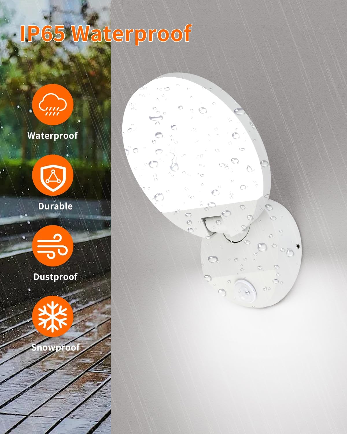 LED Modern Motion Sensor Outdoor Lights Fixtures Wired Round 18W Wall Sconce Light Exterior Porch Lights for Patio Garage Doorway Matt White Cool White 6000K